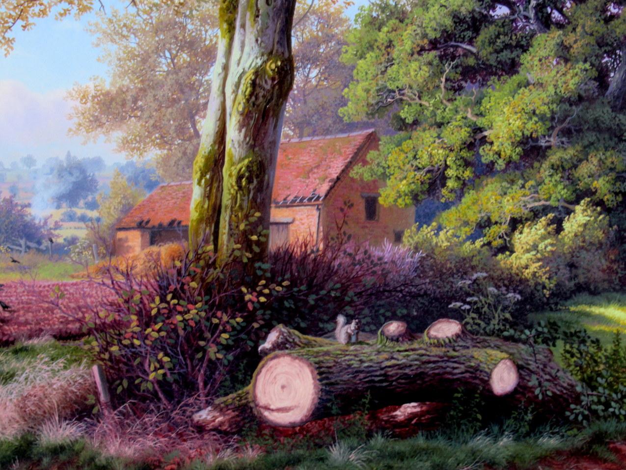 Victorian Daniel Van der Putten Oil Painting English Rural Landscape Scene Farmhouse Trees