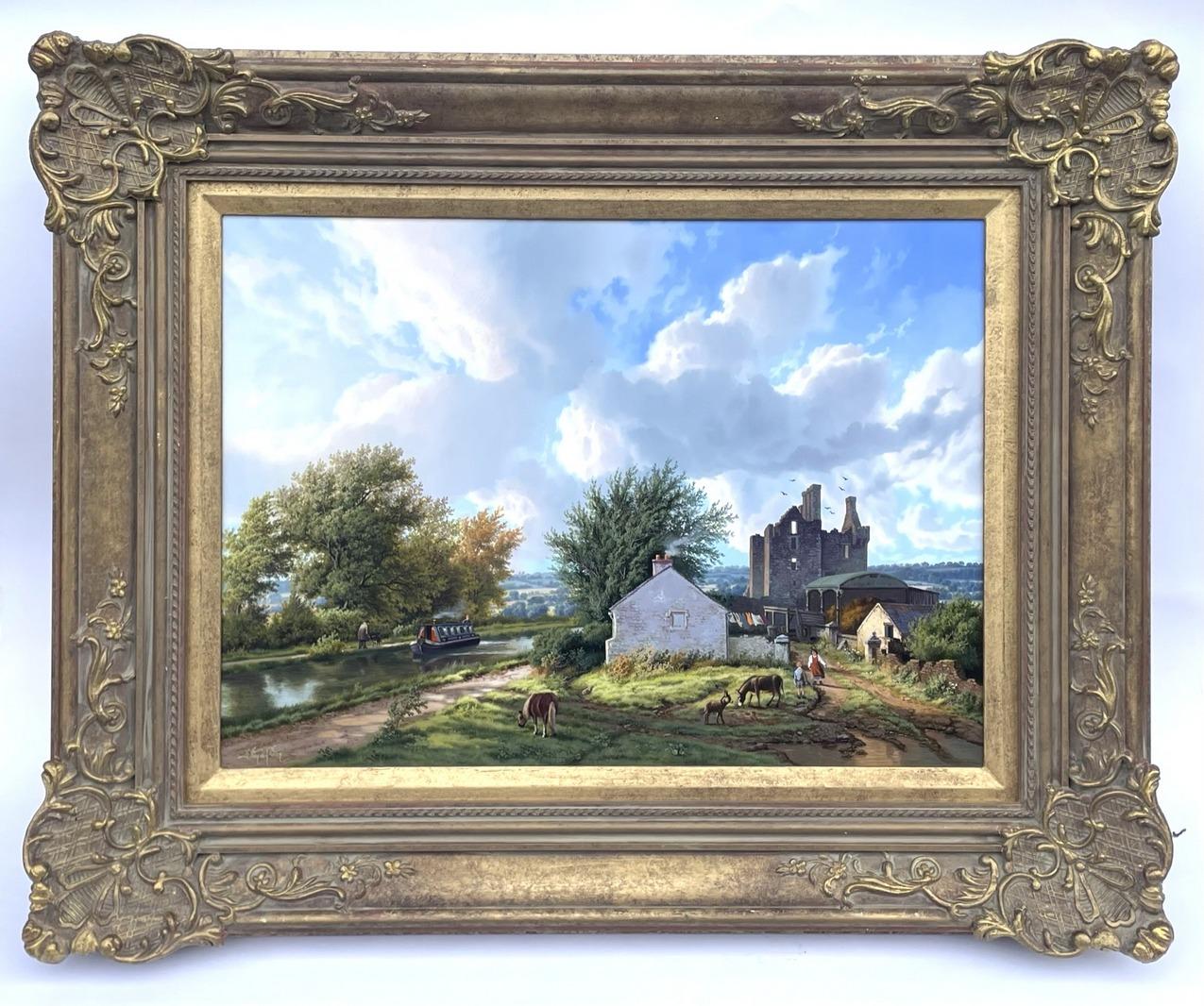 English Daniel Van Der Putten Oil Painting Farmyard Irish Farm Scene Ballycowan Castle  For Sale
