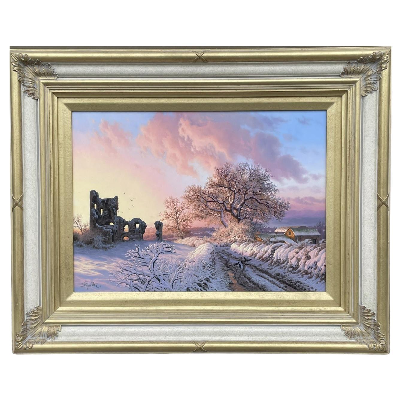 Daniel Van Der Putten, peinture à l'huile irlandaise, scène de neige, liège irlandais