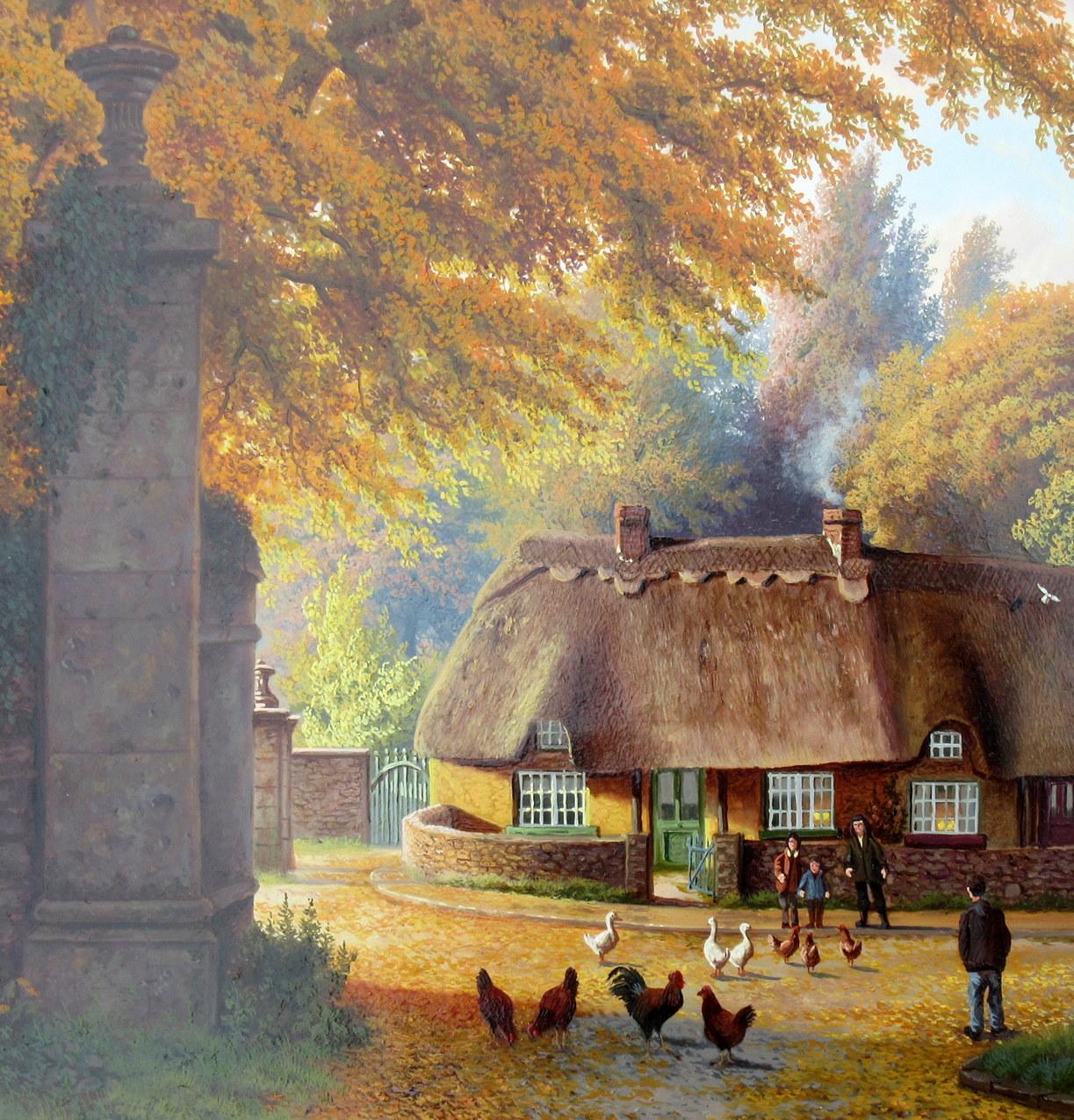 Victorian Daniel Van Der Putten Oil Painting Irish View Adare Village Limerick, Ireland