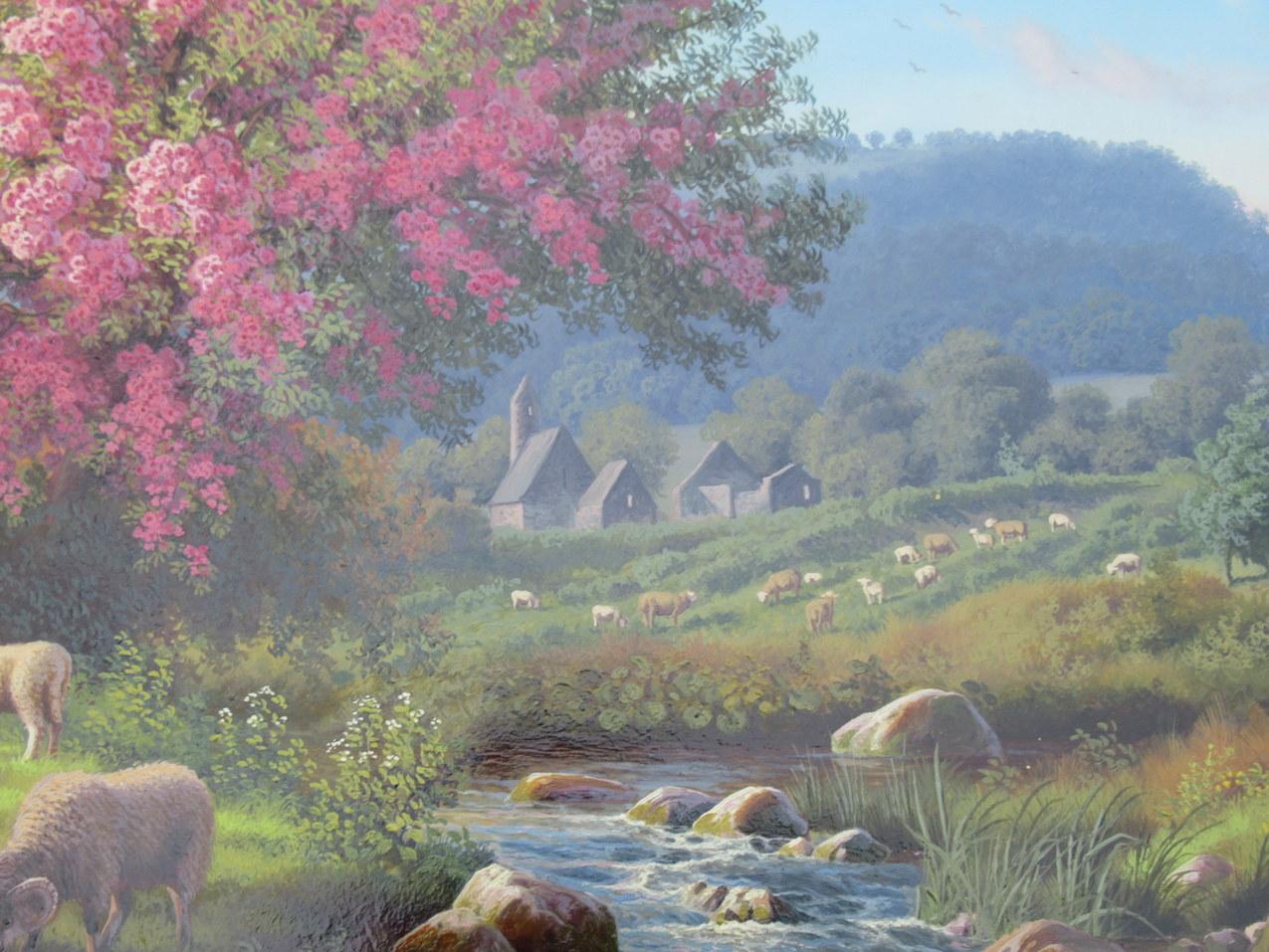 Daniel Van der Putten Ölgemälde Irische Ansicht Glendalough Frühling Wicklow Irland (Viktorianisch) im Angebot