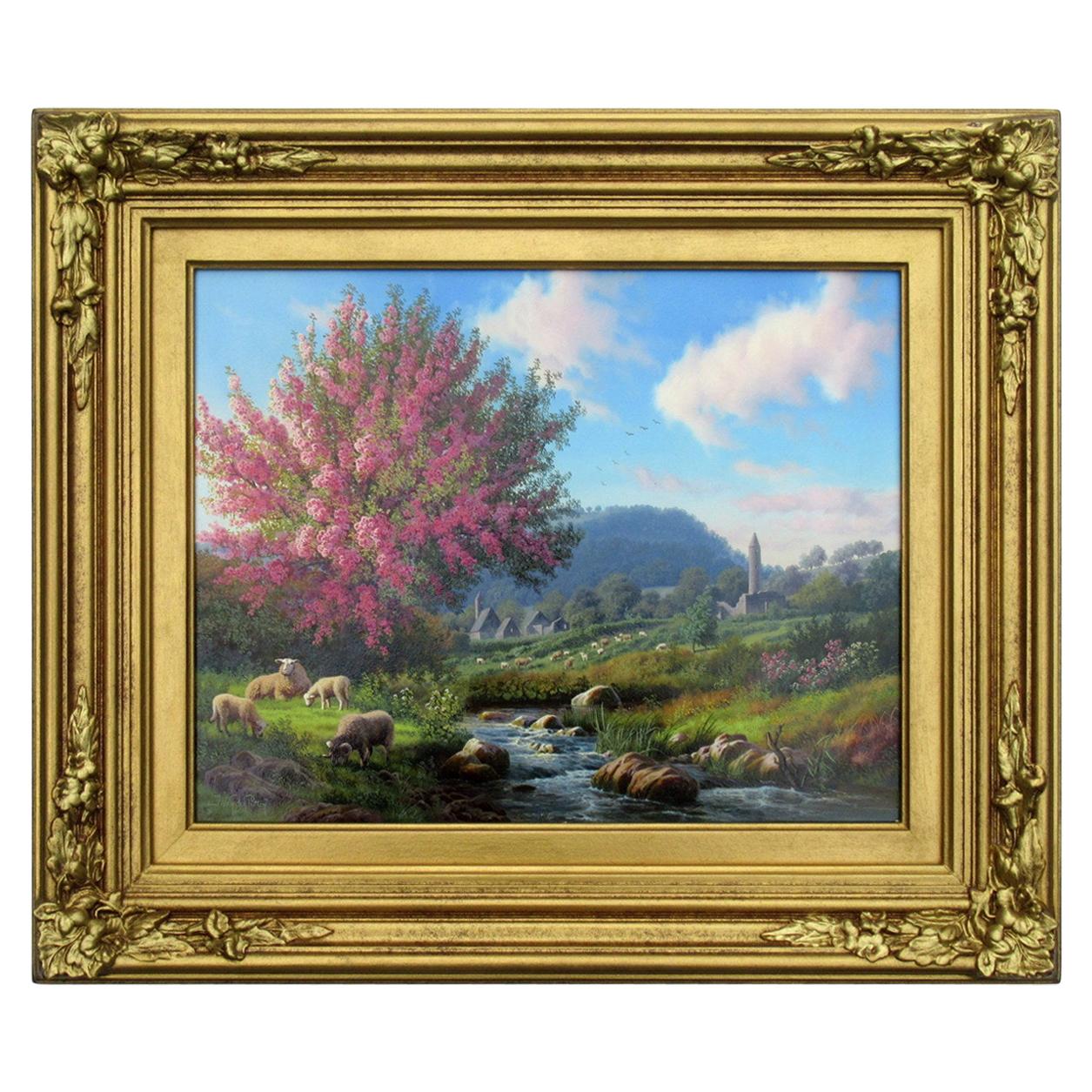 Daniel Van der Putten Pittura a olio Vista irlandese Glendalough Primavera Wicklow Irlanda