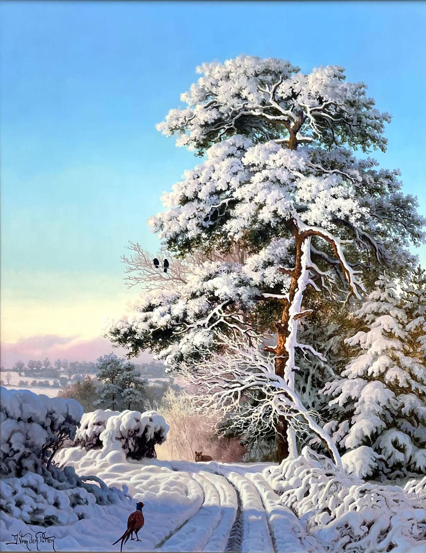 Hand-Painted Daniel Van Der Putten Oil Painting Winter Snow Scene Hollywood Wicklow Ireland For Sale