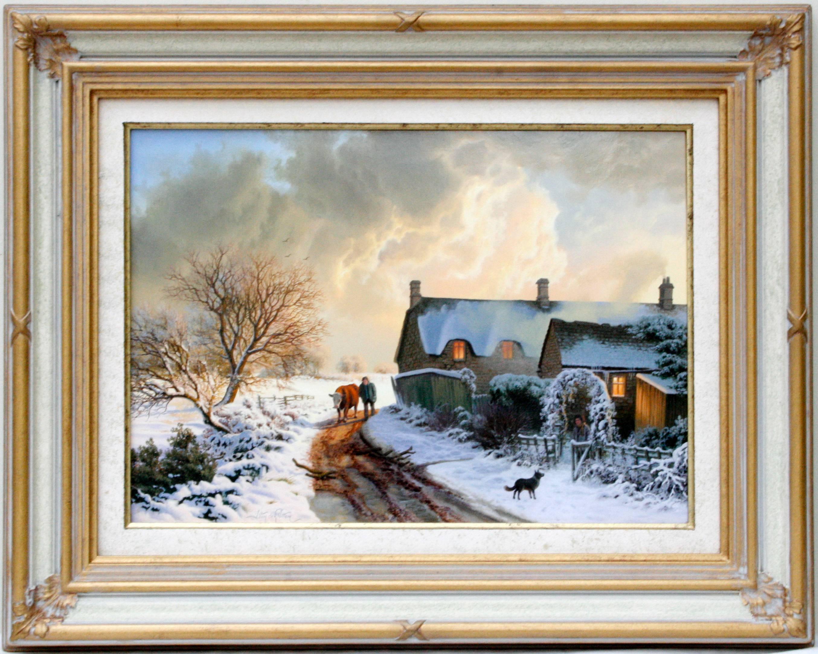 Daniel Van Der Putten Landscape Painting - Cottage in Winter, Realist Oil Painting, 21st Century, Signed, 15.75"