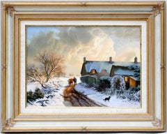 Cottage in Winter, Realist Oil Painting, 21st Century, Signed, 15.75"