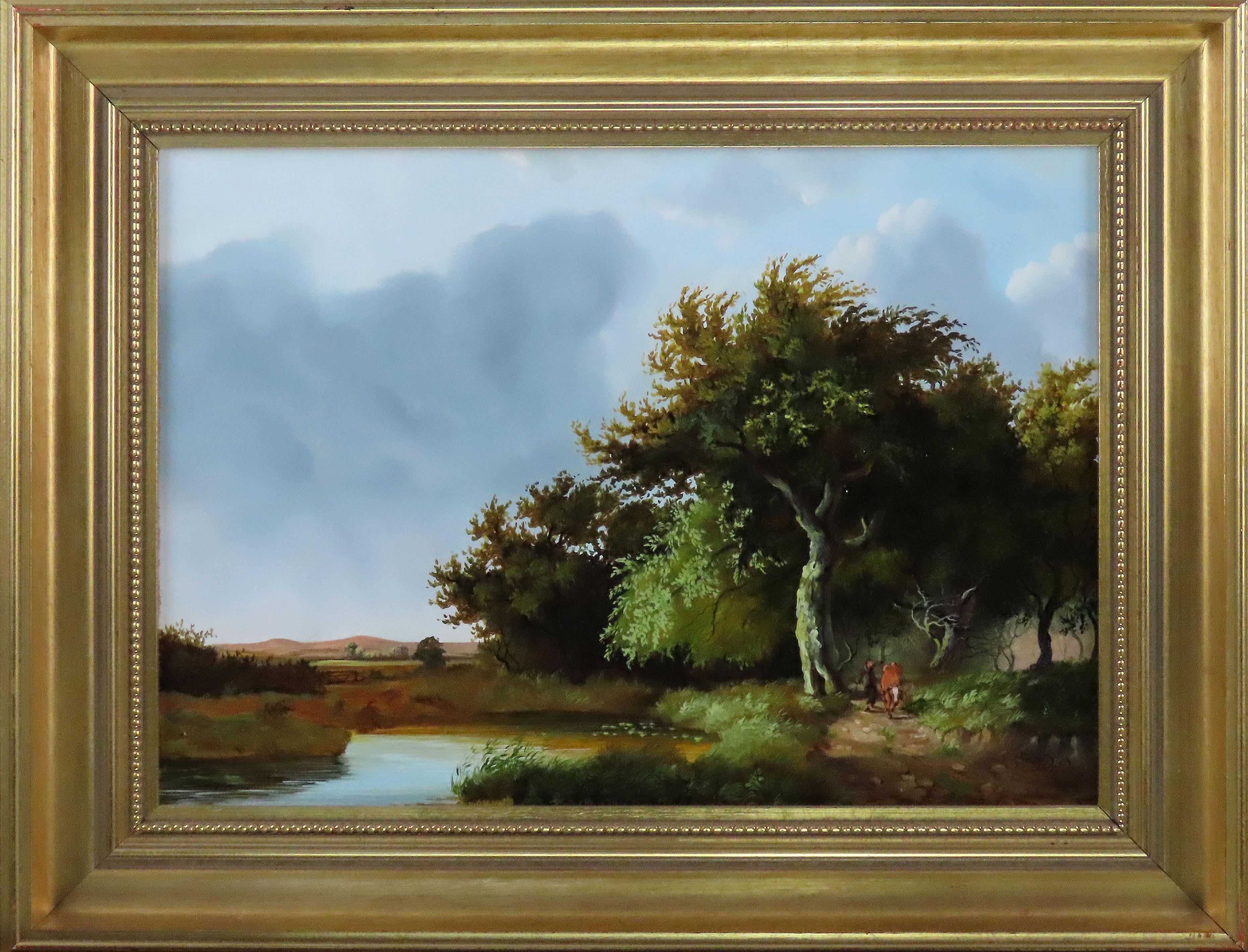 Landscape Painting de Daniel Van Der Putten - Óleo original sobre tabla, DANIEL van der PUTTEN, "Tormenta que se aproxima en Loch Leven"