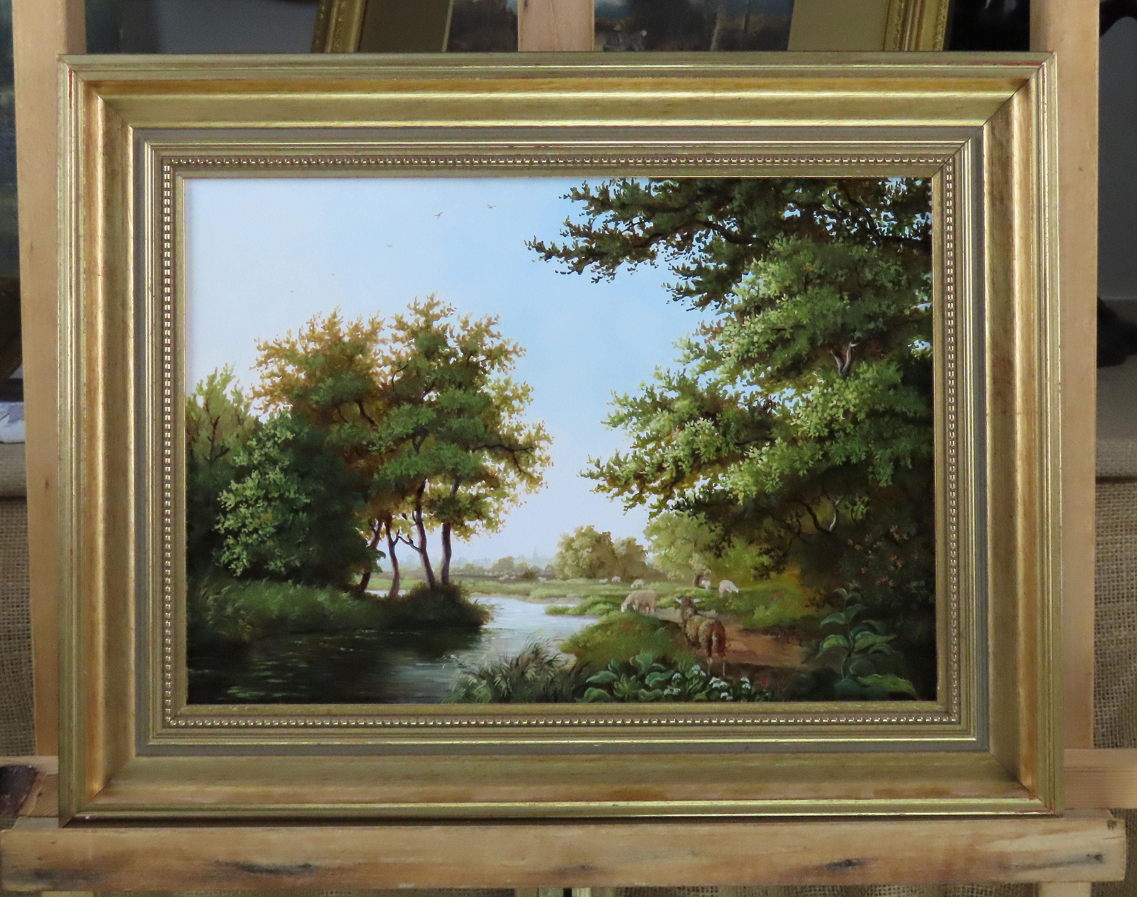 Huile originale sur panneau, DANIEL van der PUTTEN, « La rivière à Gayton » - Painting de Daniel Van Der Putten