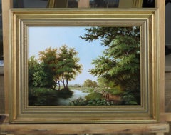 Huile originale sur panneau, DANIEL van der PUTTEN, « La rivière à Gayton »