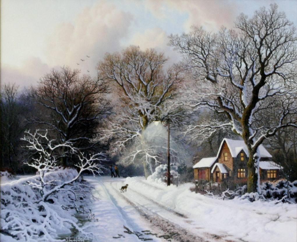 Winter Evening, Warwickshire - Painting by Daniel Van Der Putten