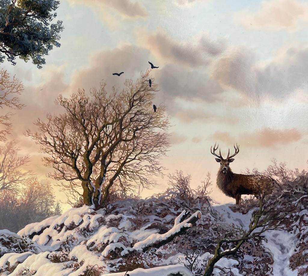 Il s'agit d'une scène de neige peinte par Daniel Van der Putten d'Irlande. C'est une magnifique scène d'hiver rurale et sereine dans le Kerry, près de Killarney, dans le parc national mondialement connu. Van der Putten est né aux Pays-Bas mais