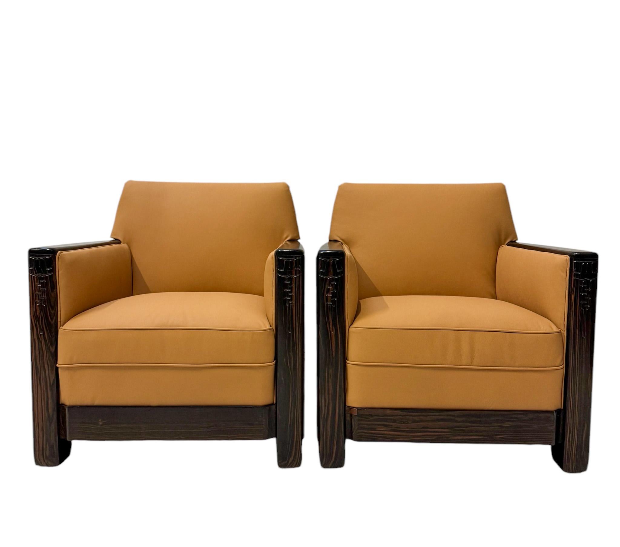 Leather Daniël van Dorp Art Deco Amsterdamse School Lounge Chairs for Gebroeders Reens For Sale