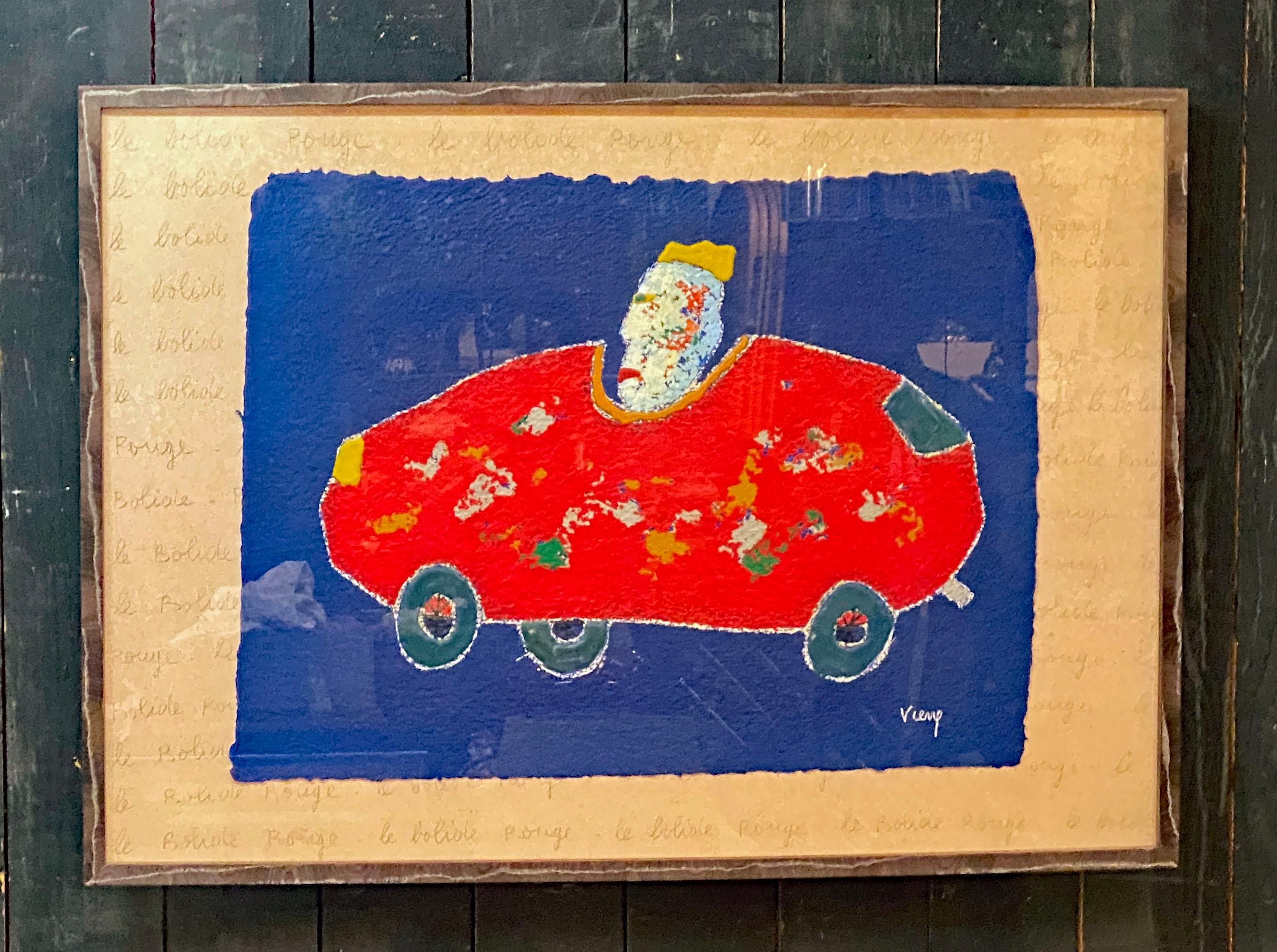 Daniel Viene ( 1955-2013) « Le bolide rouge » technique mixte sur papier, signé en vente 4
