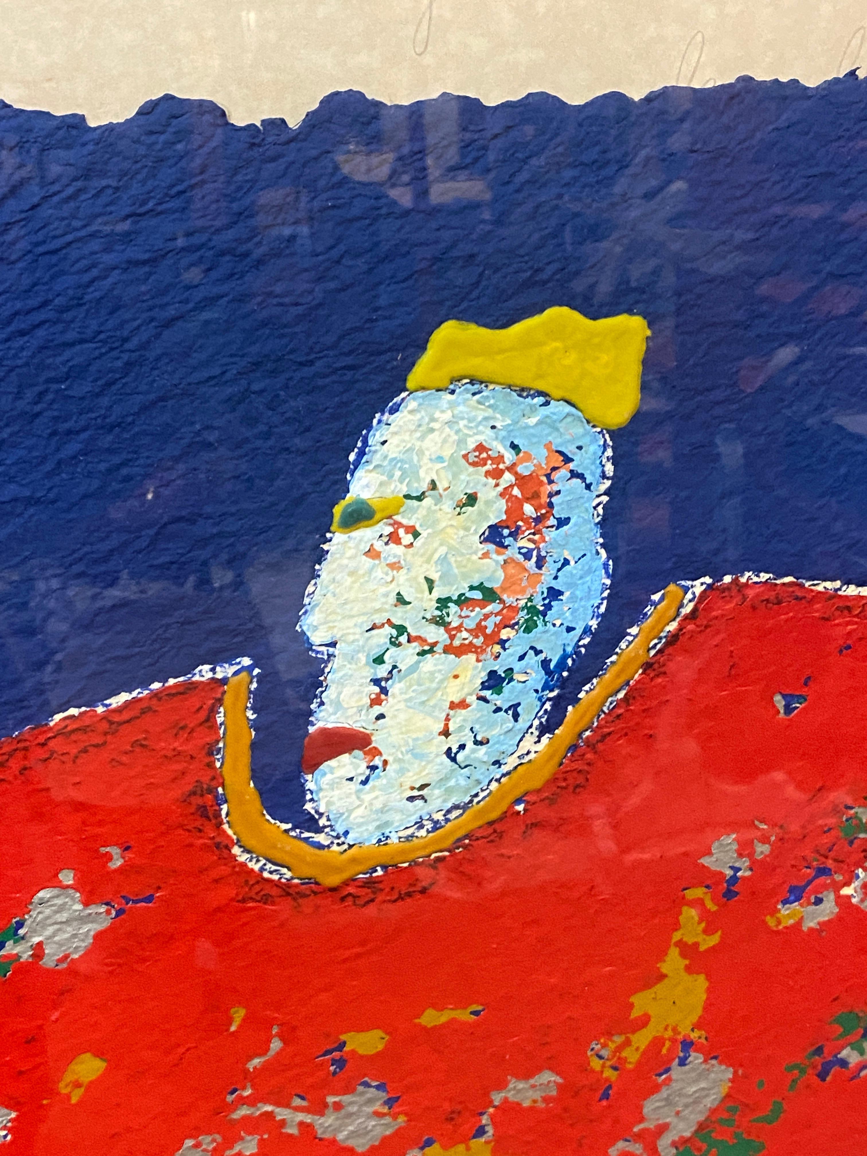 Peinture Daniel Viene ( 1955-2013) « Le bolide rouge » technique mixte sur papier, signé en vente