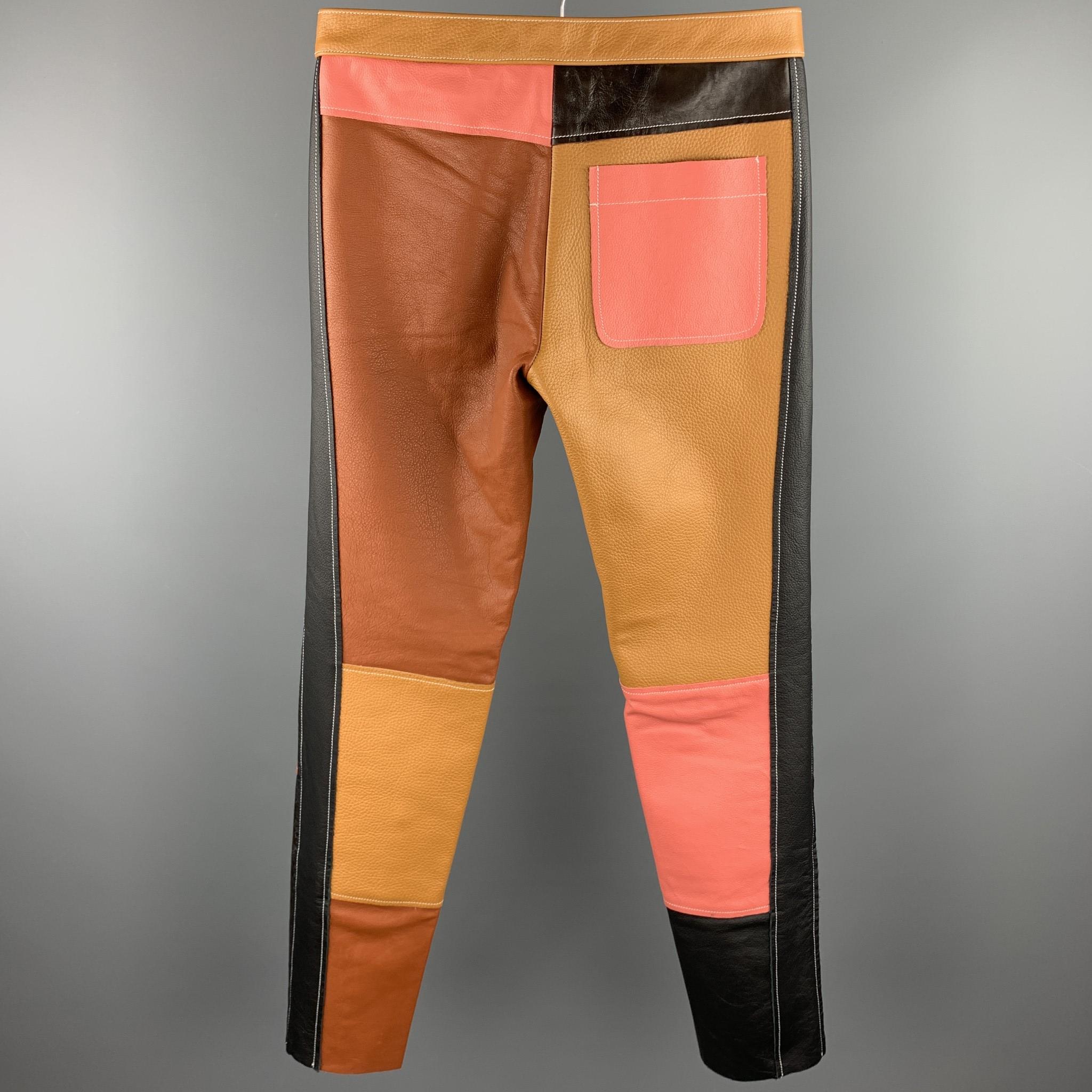 DANIEL W. FLETCHER F/W 2017 Größe XS Tan & Rosa Farbe Block Leder Casual Pants (Beige)