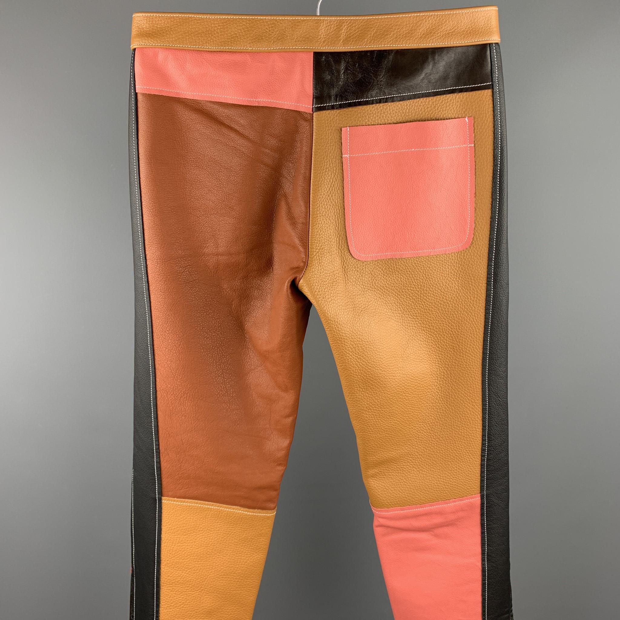 DANIEL W. FLETCHER F/W 2017 Größe XS Tan & Rosa Farbe Block Leder Casual Pants im Zustand „Hervorragend“ in San Francisco, CA