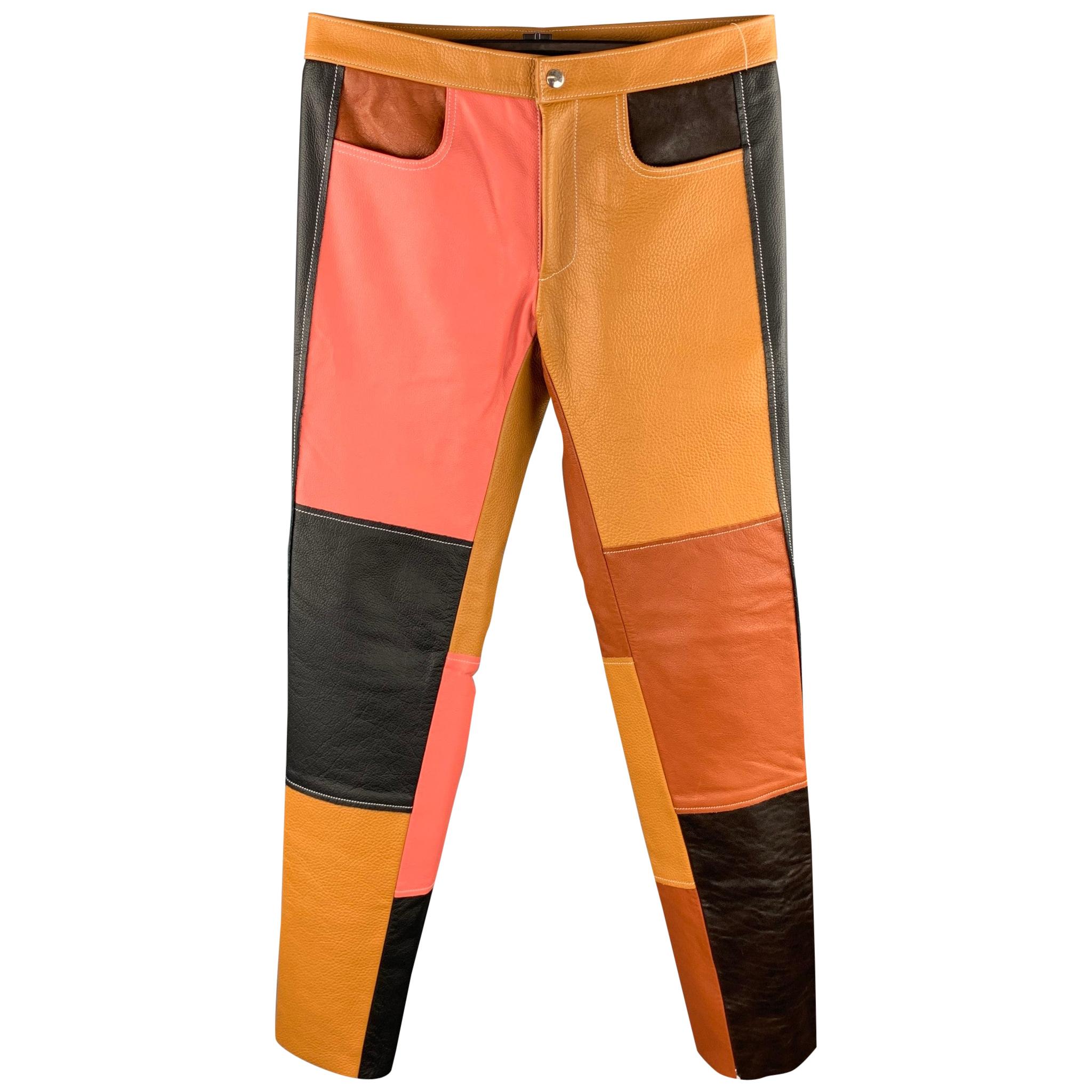 DANIEL W. FLETCHER F/W 2017 Größe XS Tan & Rosa Farbe Block Leder Casual Pants