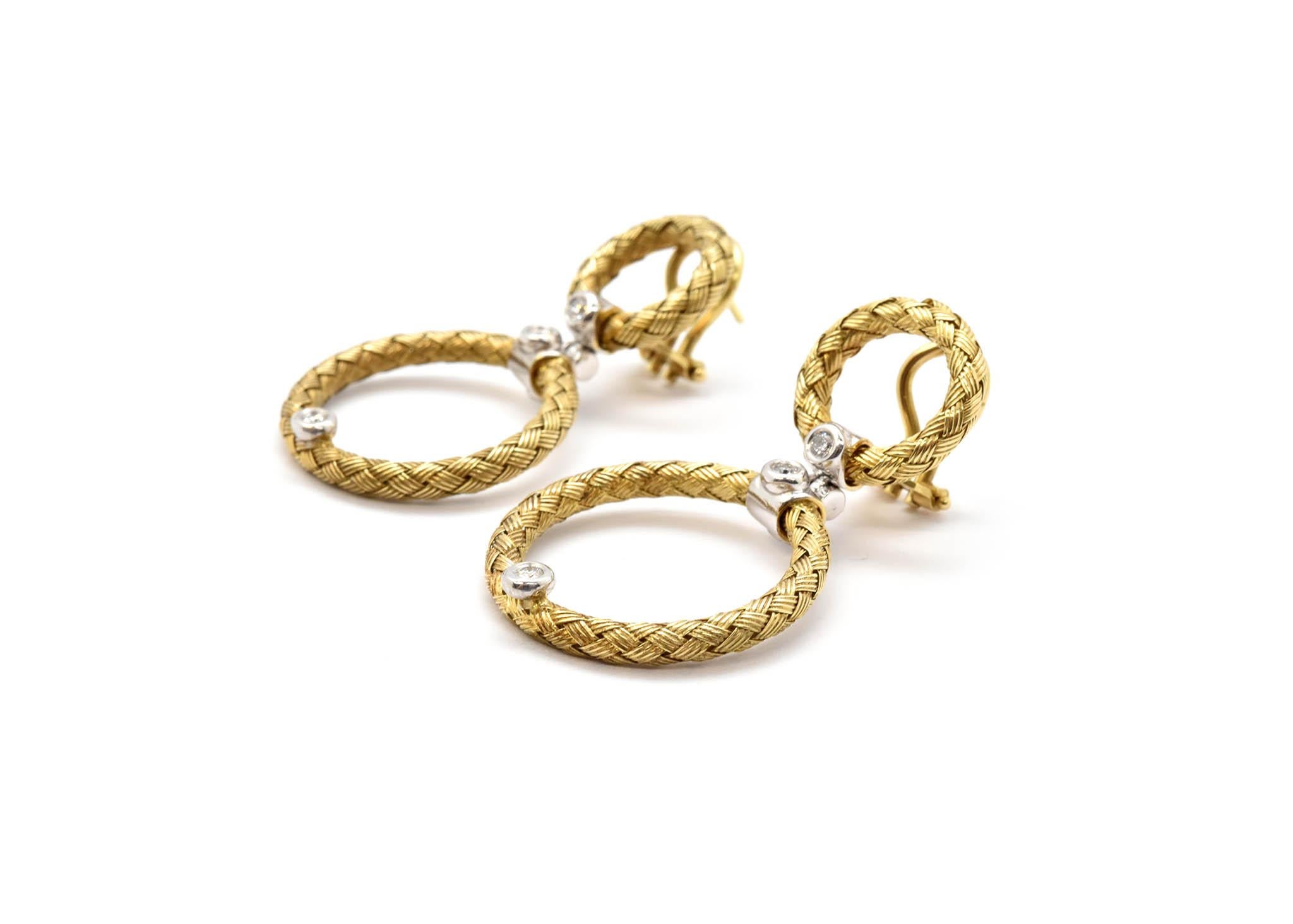 Contemporary Daniel W. Woven 14 Karat Gold and 0.30 Carat Diamond Circle Dangle Earrings