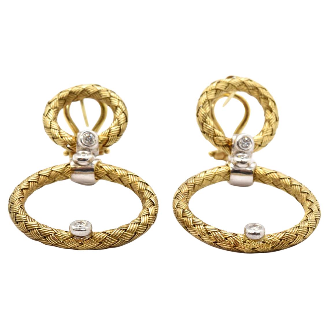 Daniel W. Woven 14 Karat Gold and 0.30 Carat Diamond Circle Dangle Earrings