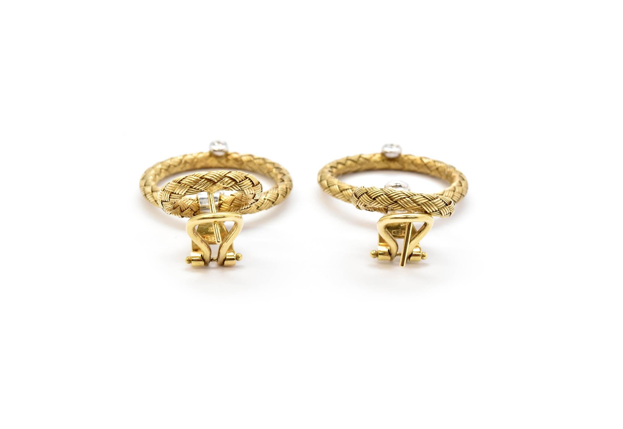 Daniel W. Woven 14 Karat Gold and 0.30 Carat Diamond Circle Dangle Earrings In Excellent Condition In Scottsdale, AZ