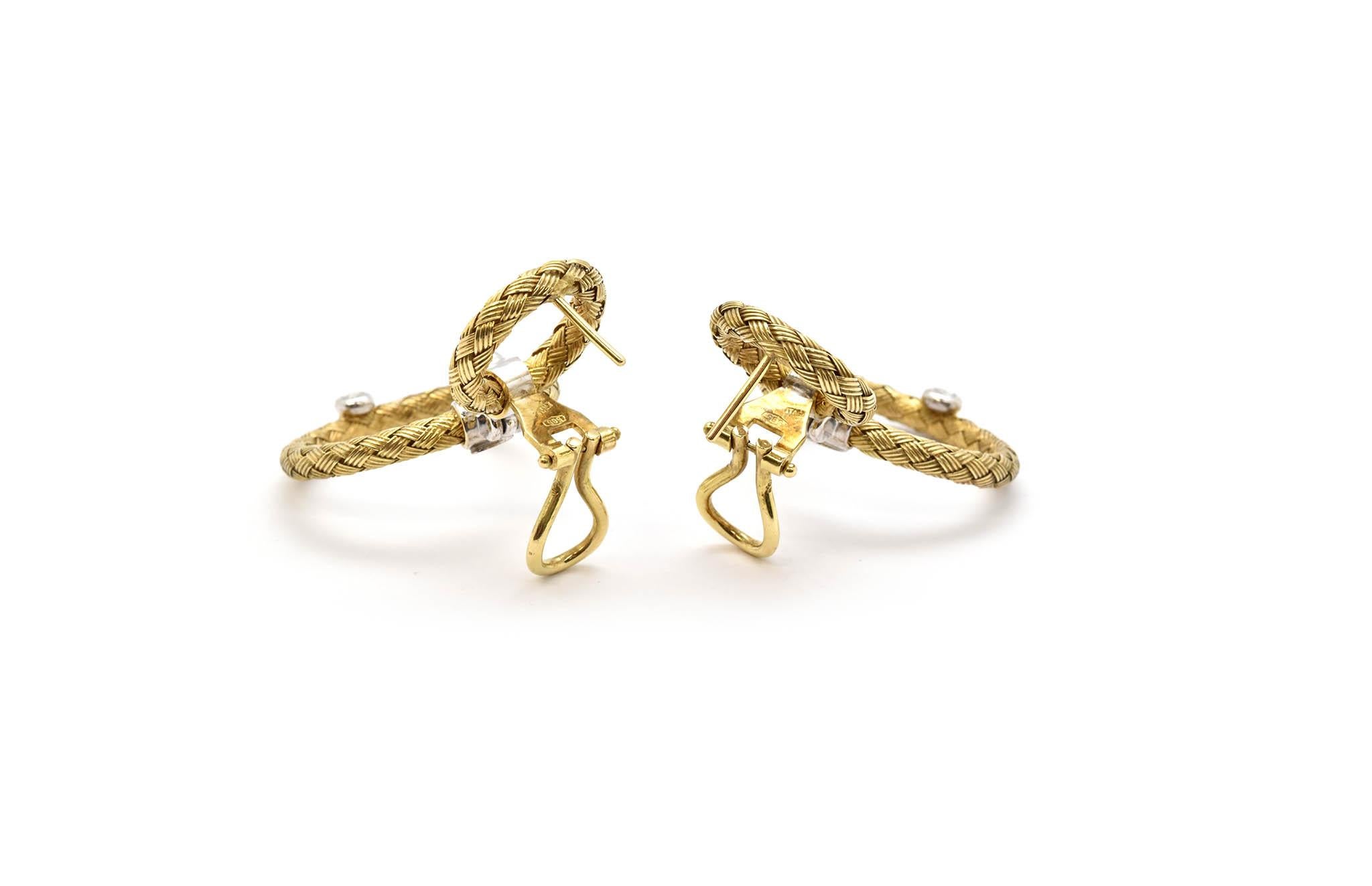 Women's Daniel W. Woven 14 Karat Gold and 0.30 Carat Diamond Circle Dangle Earrings For Sale