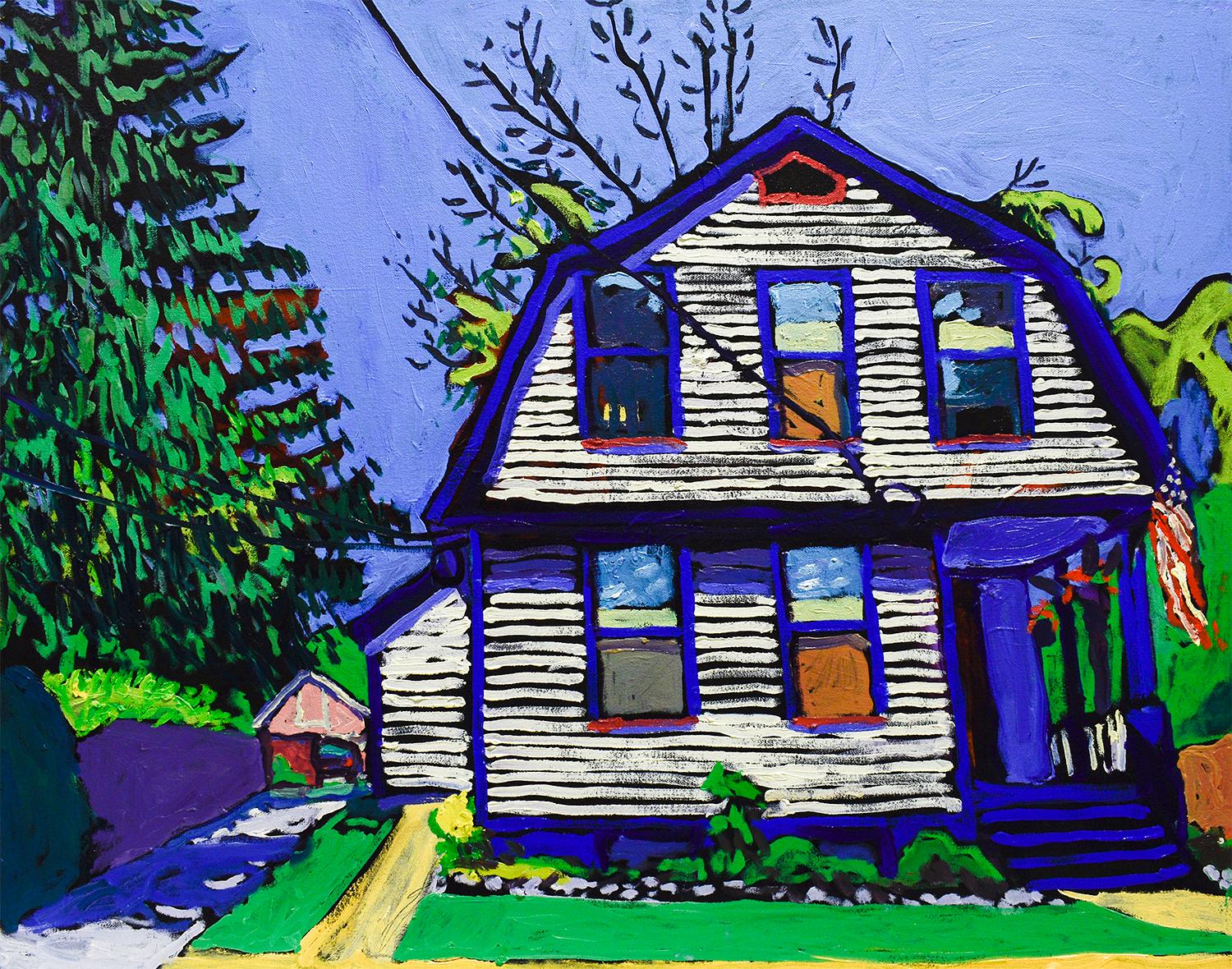 112 2nd St (Contemporary Brightly Colored Oil, White House & Blue Trim)