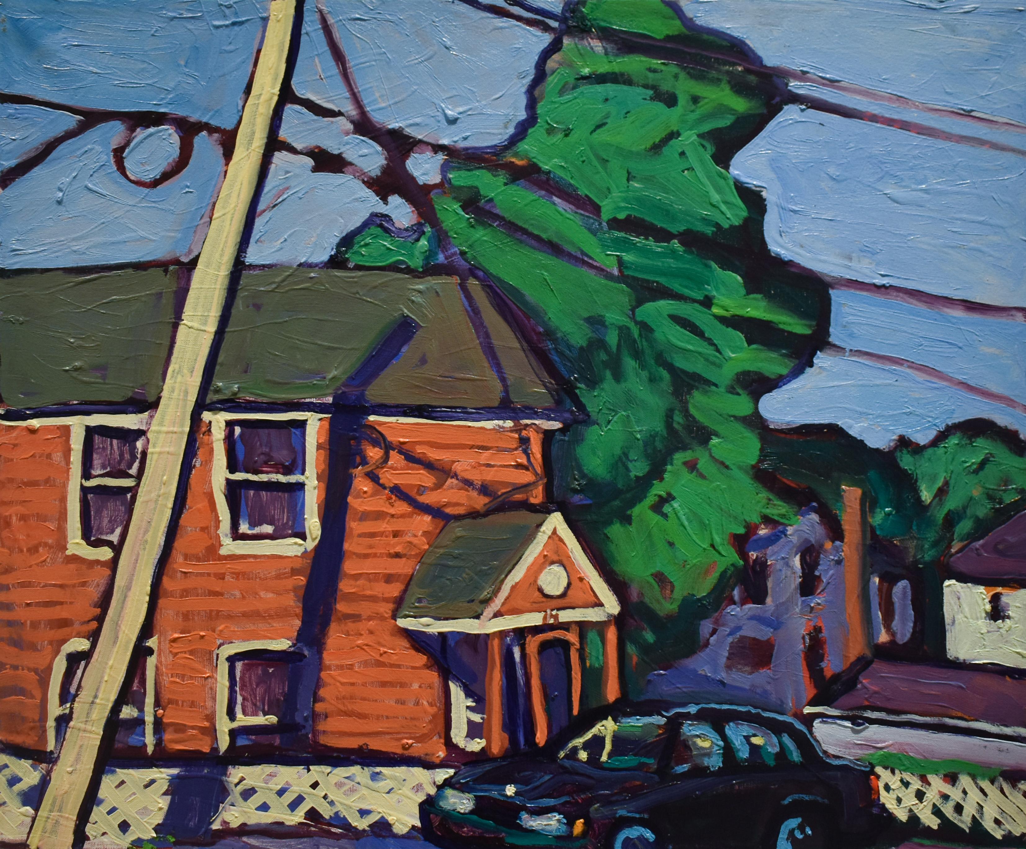 14 3rd St. Athens NY (Oil on Linen Town Street Landscape in Vivid Color Palette) - Painting by Dan Rupe