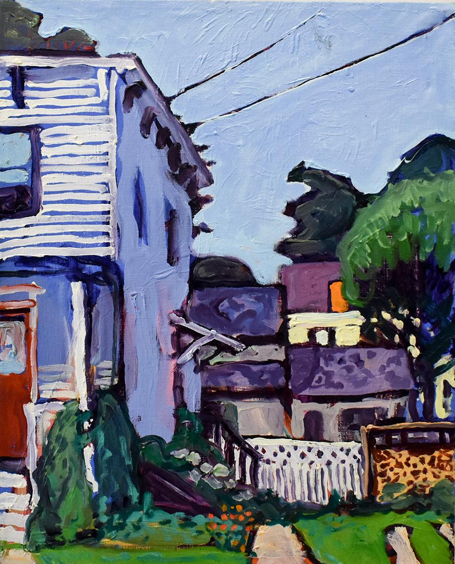 16 3rd St. Athens NY (Oil on Linen Town Street Landscape in Vivid Color Palette) - Painting by Dan Rupe