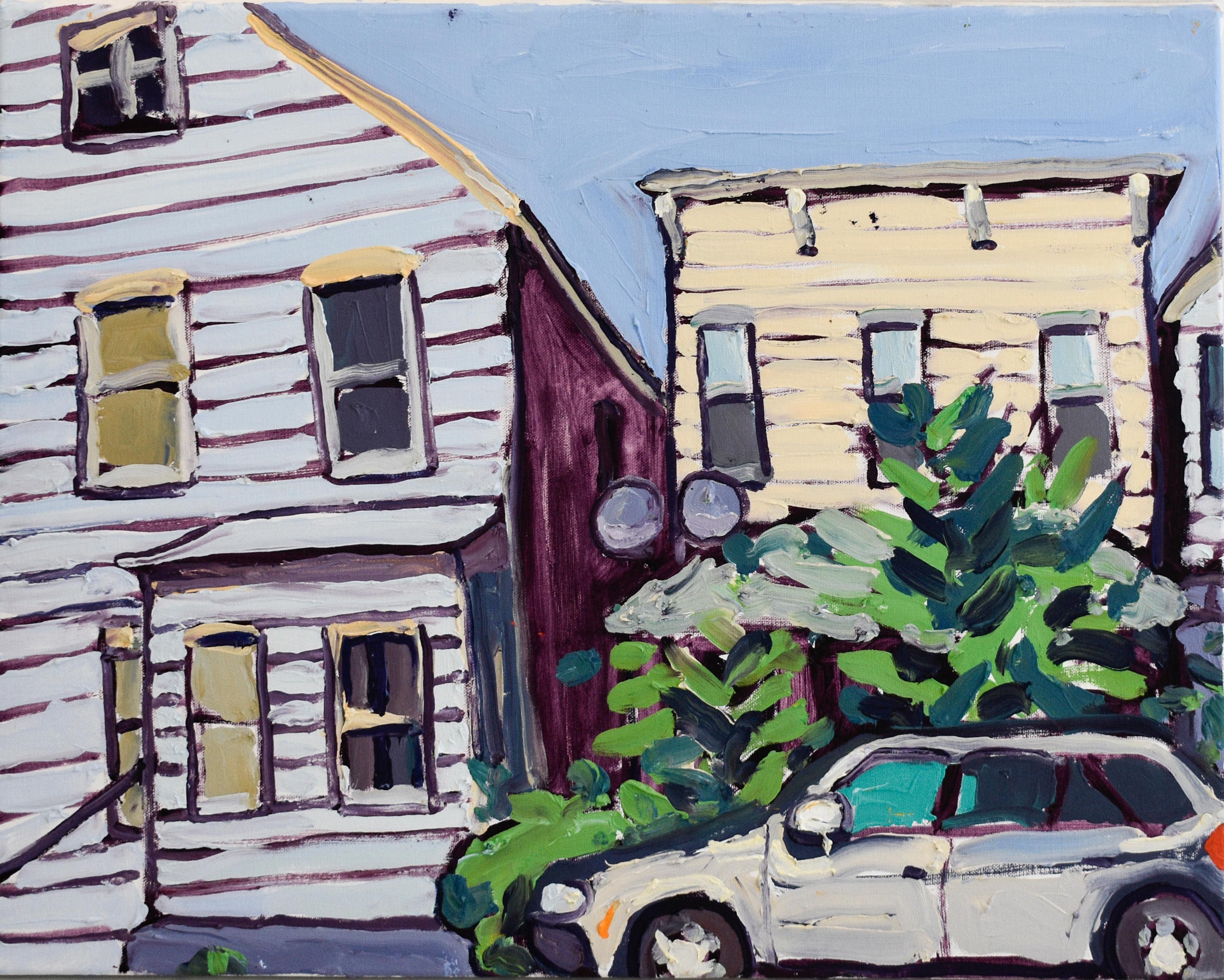 Peinture à l'huile de paysage suburban de style fauviste 214, 216 State St. - Painting de Dan Rupe