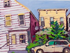 Peinture à l'huile de paysage suburban de style fauviste 214, 216 State St.