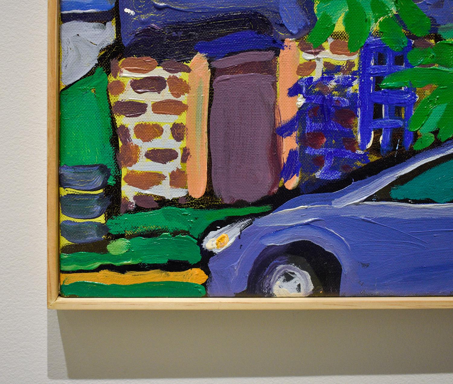 56 Washington, Athens NY (Pintura al óleo de estilo fauvista de una casa amarilla y azul) - Painting Moderno de Dan Rupe