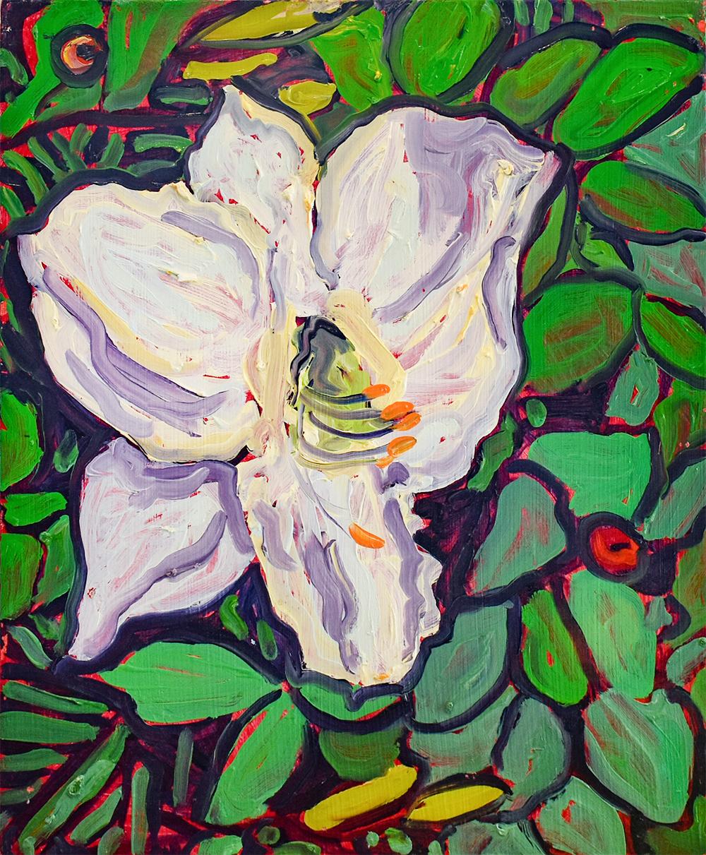 Big White Lily (Fauvist Style Abstracted Still Life Painting of White Flower)
