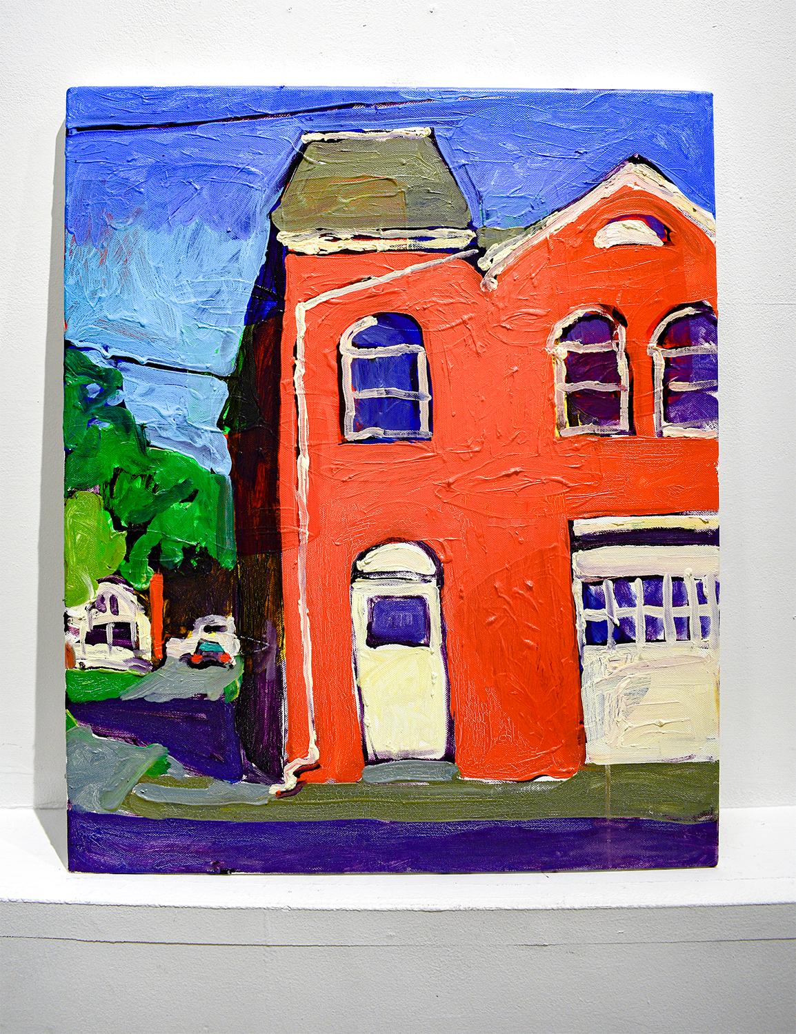 Macawamio Firehouse Athens, NY (peinture de paysage urbain de style fauviste sur toile) - Moderne Painting par Dan Rupe