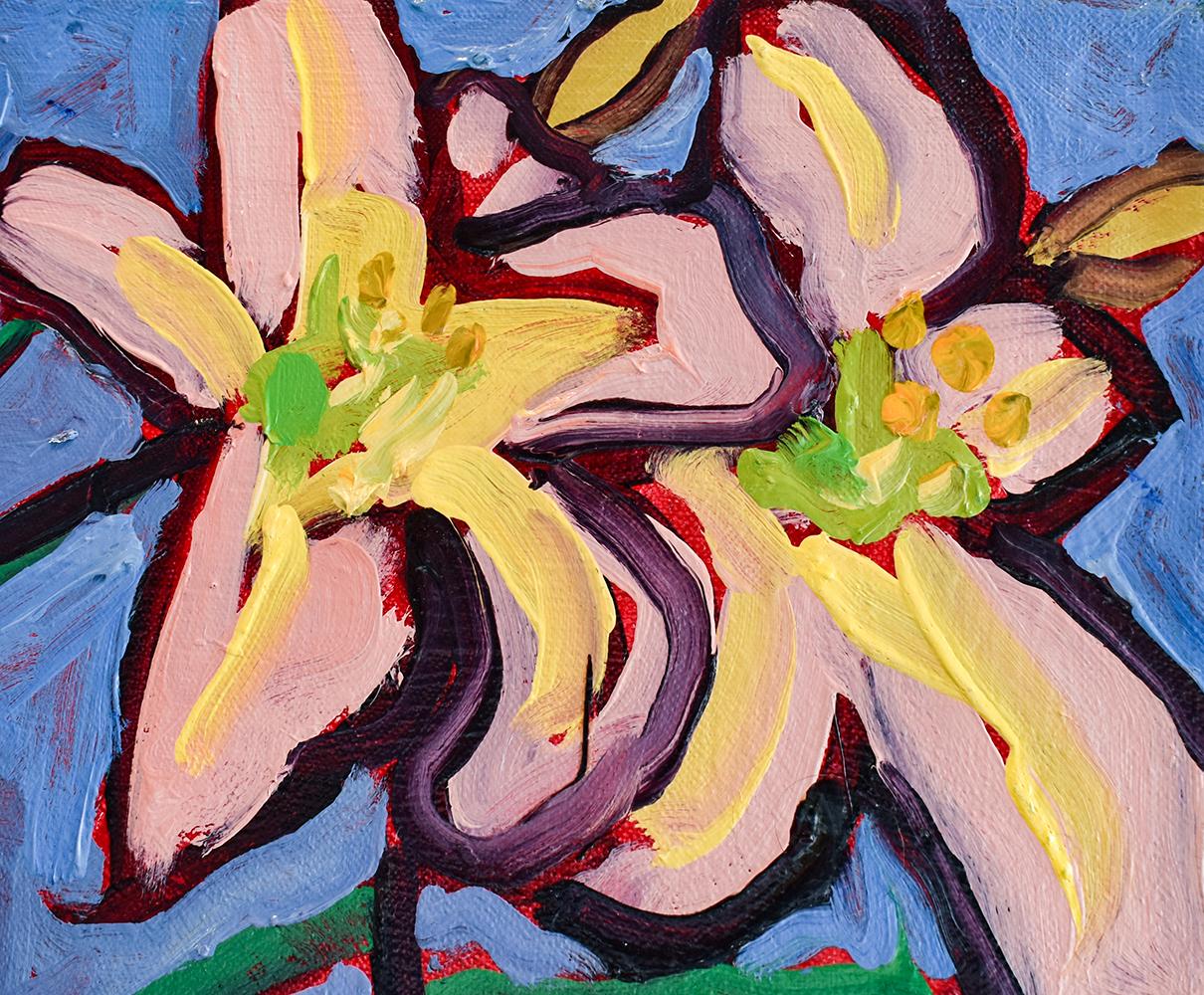 Lilies d'été ( Nature morte contemporaine de lys vibrantes, huile sur toile)  - Painting de Dan Rupe