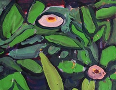White Day Lilies & Zinnias (Fauvist Style Flower Still Life Painting on Canvas)