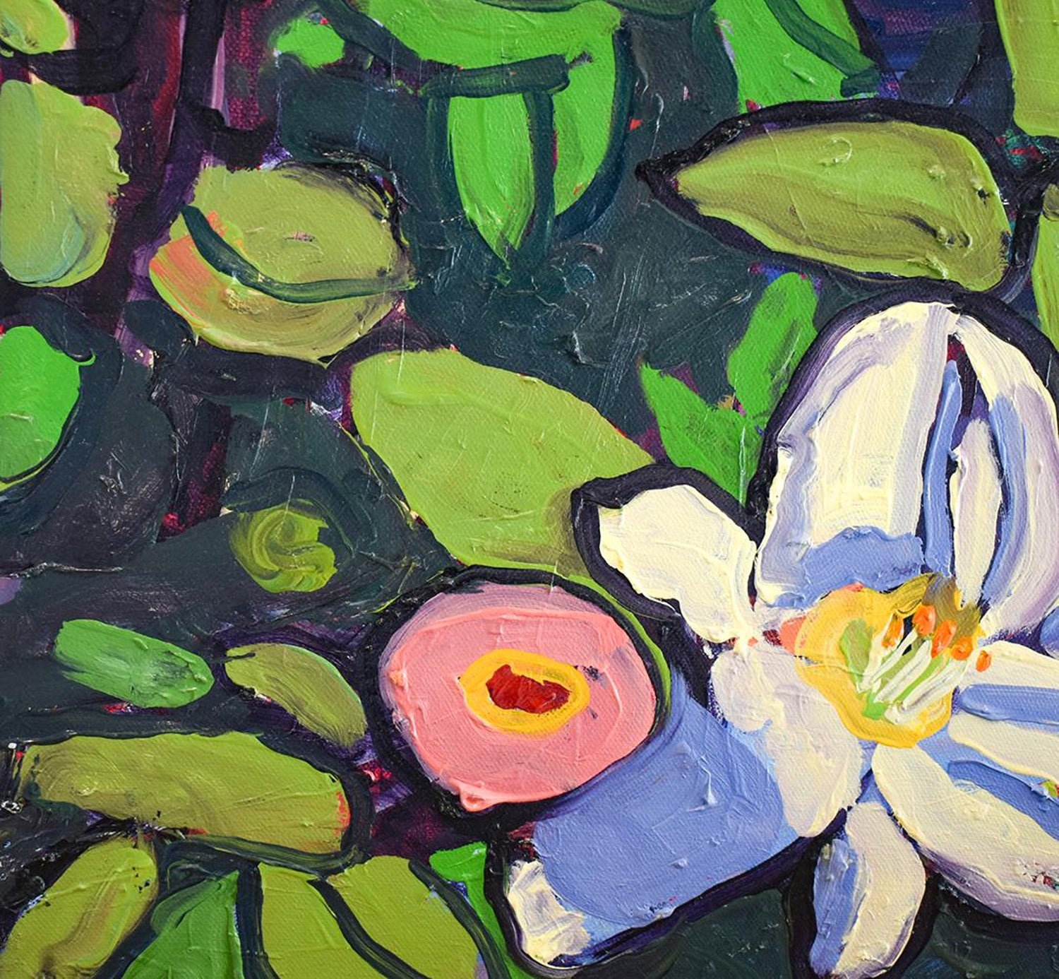 Dan Rupe White Day Lilies And Zinnias Fauvist Style Flower