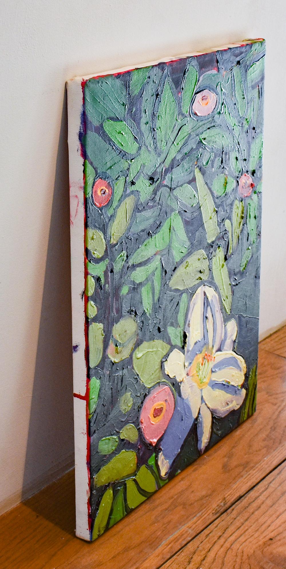 White Day Lilies & Zinnias (Fauvist Style Flower Still Life Painting on Canvas) - Black Abstract Painting by Dan Rupe