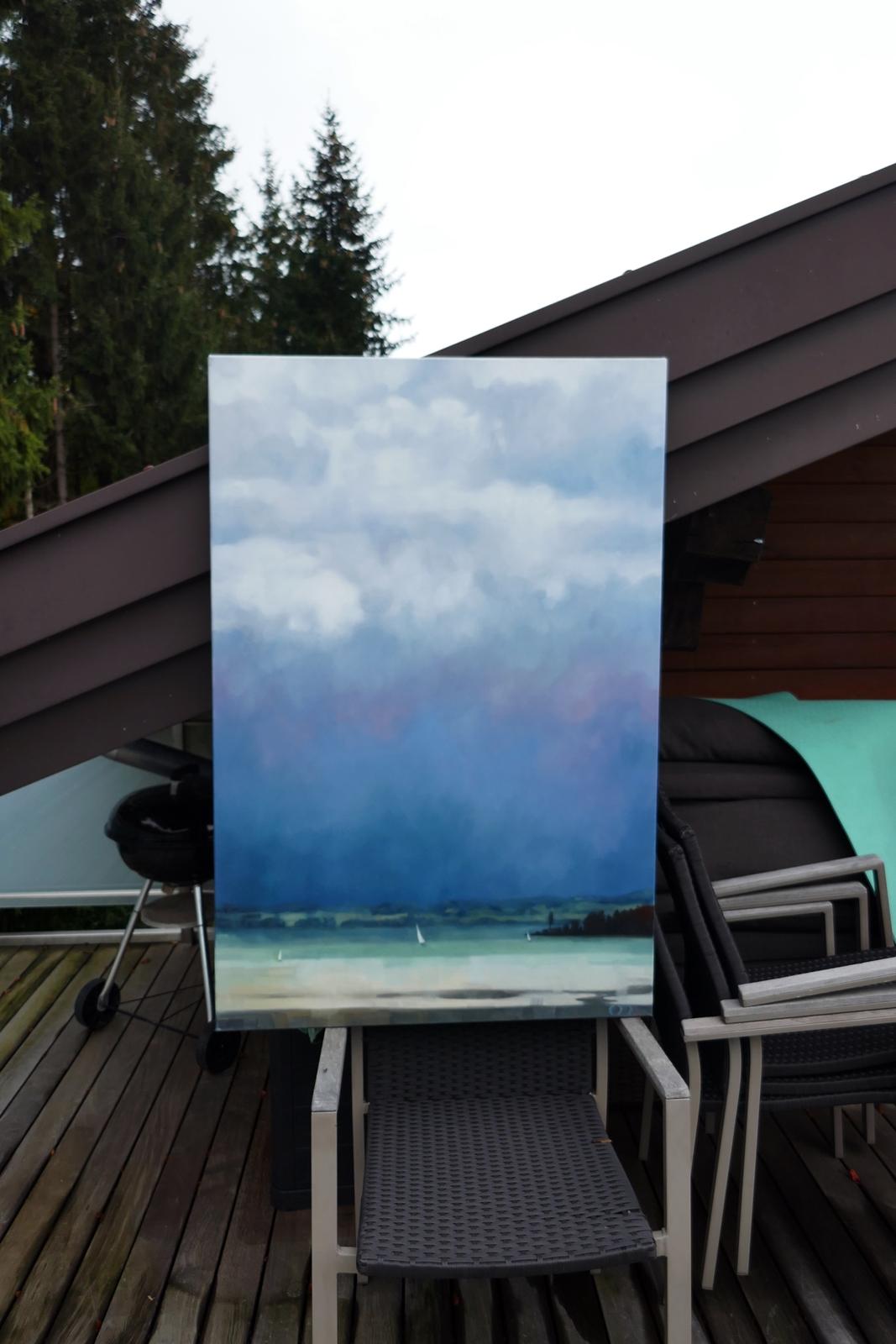 Atmosphere - Moderne expressionistische Landschaft, Meereslandschaft, Segelboot, Ölgemälde im Angebot 2