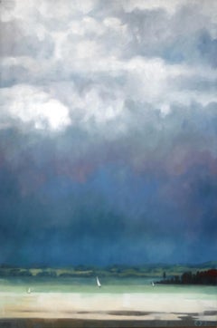 Atmosphere - Modern Expressive Landscape, Seascape, Sailing Boat Oil Painting