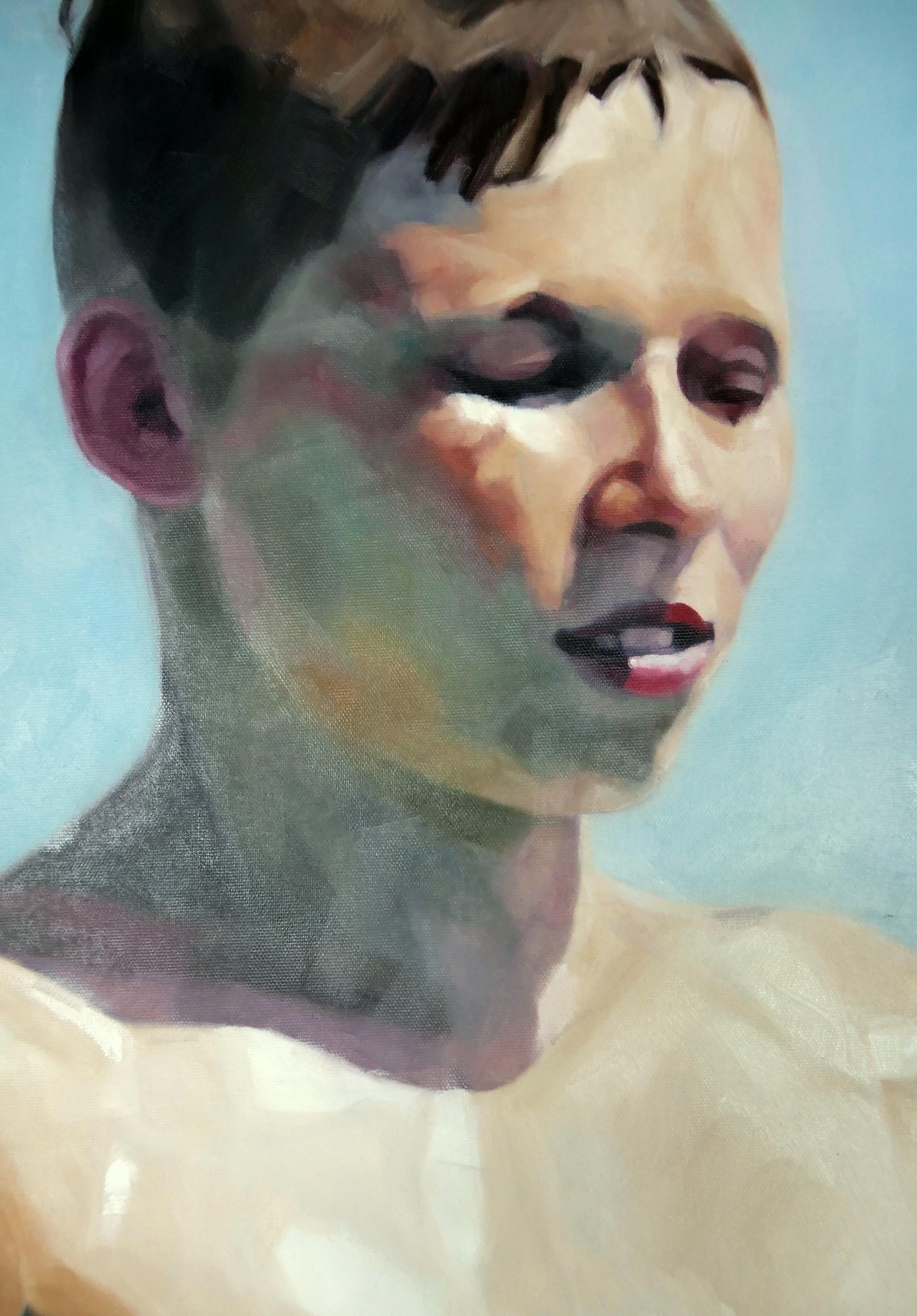 Daunen ist das Neue Up 3  - Contemporary Expressive Figurative Ölgemälde (Grau), Nude Painting, von Daniel Wimmer