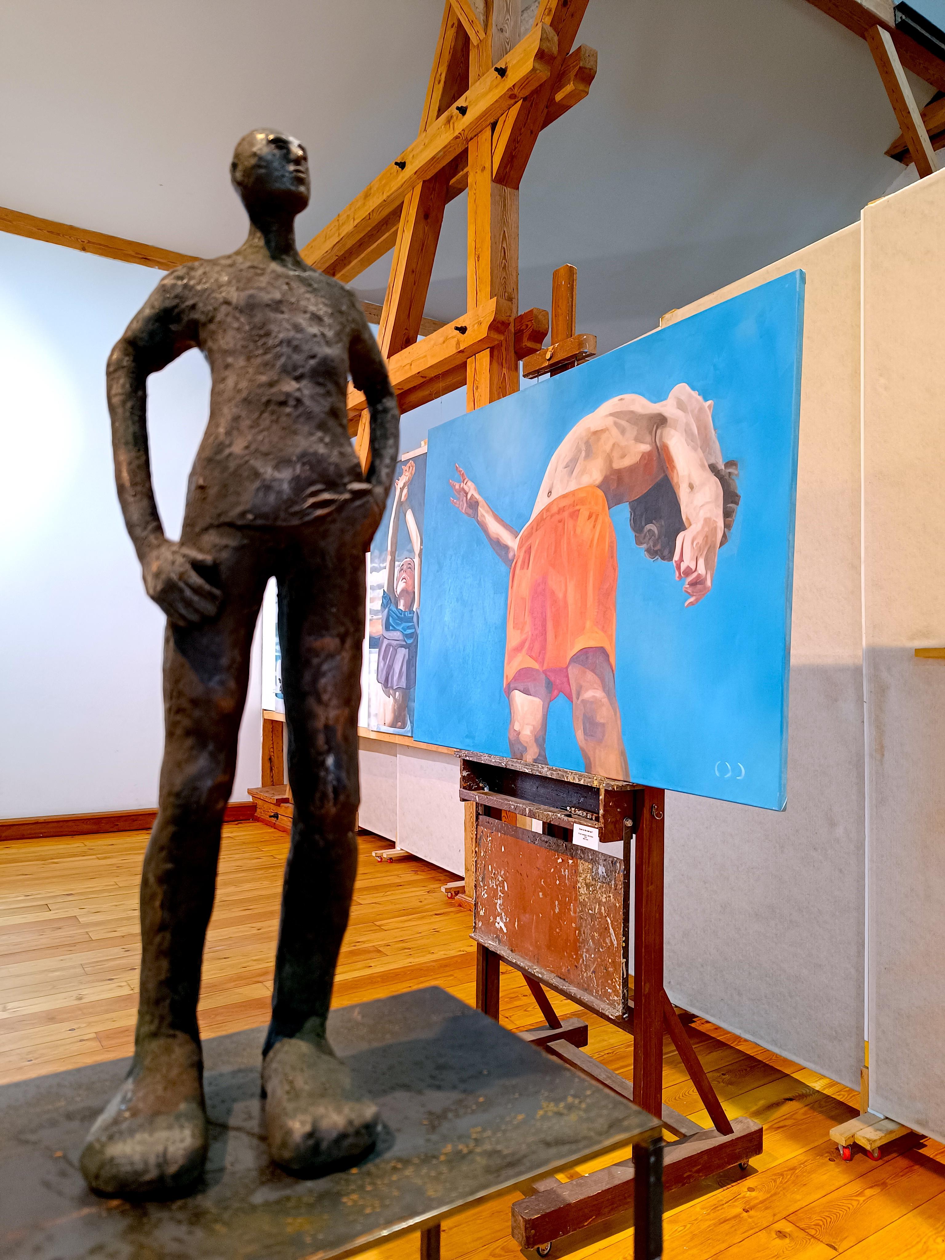 Down is the New Up 7  - Pittura a olio figurativa espressiva contemporanea - Landscape Painting Blu di Daniel Wimmer