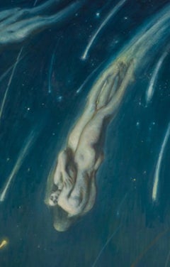 Meteoros- Pintura del siglo XXI de una mujer desnuda tumbada.