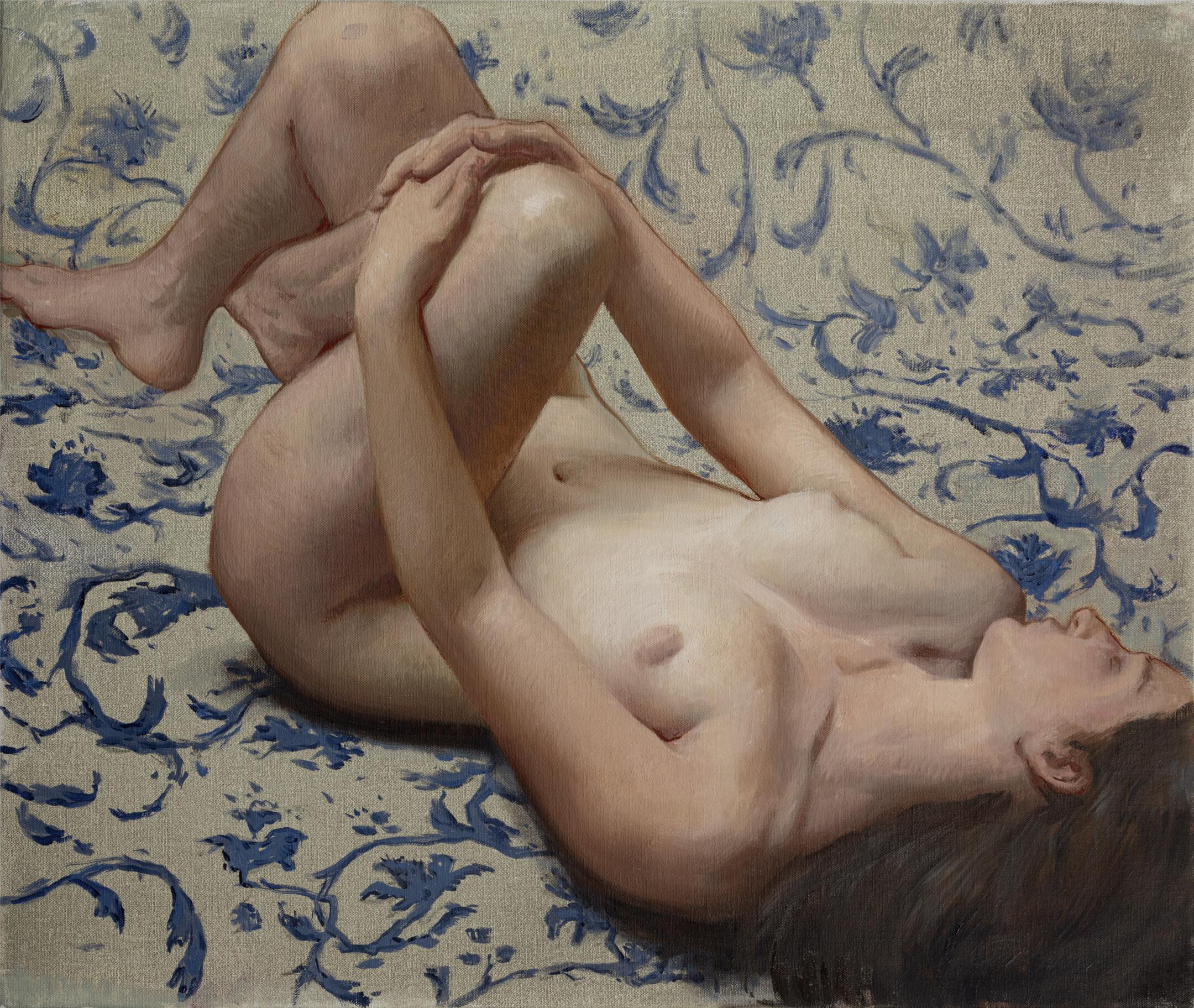 Daniela Astone Figurative Painting - Birchina- 21st Century painting of a nude woman laying.