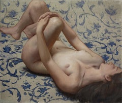 Birchina- 21st Century painting of a nude woman laying.