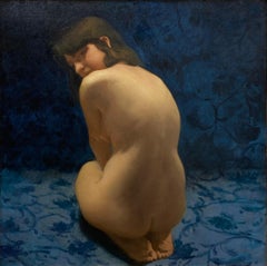 Birichina in Blue- Peinture italienne contemporaine du 21e siècle représentant une figure