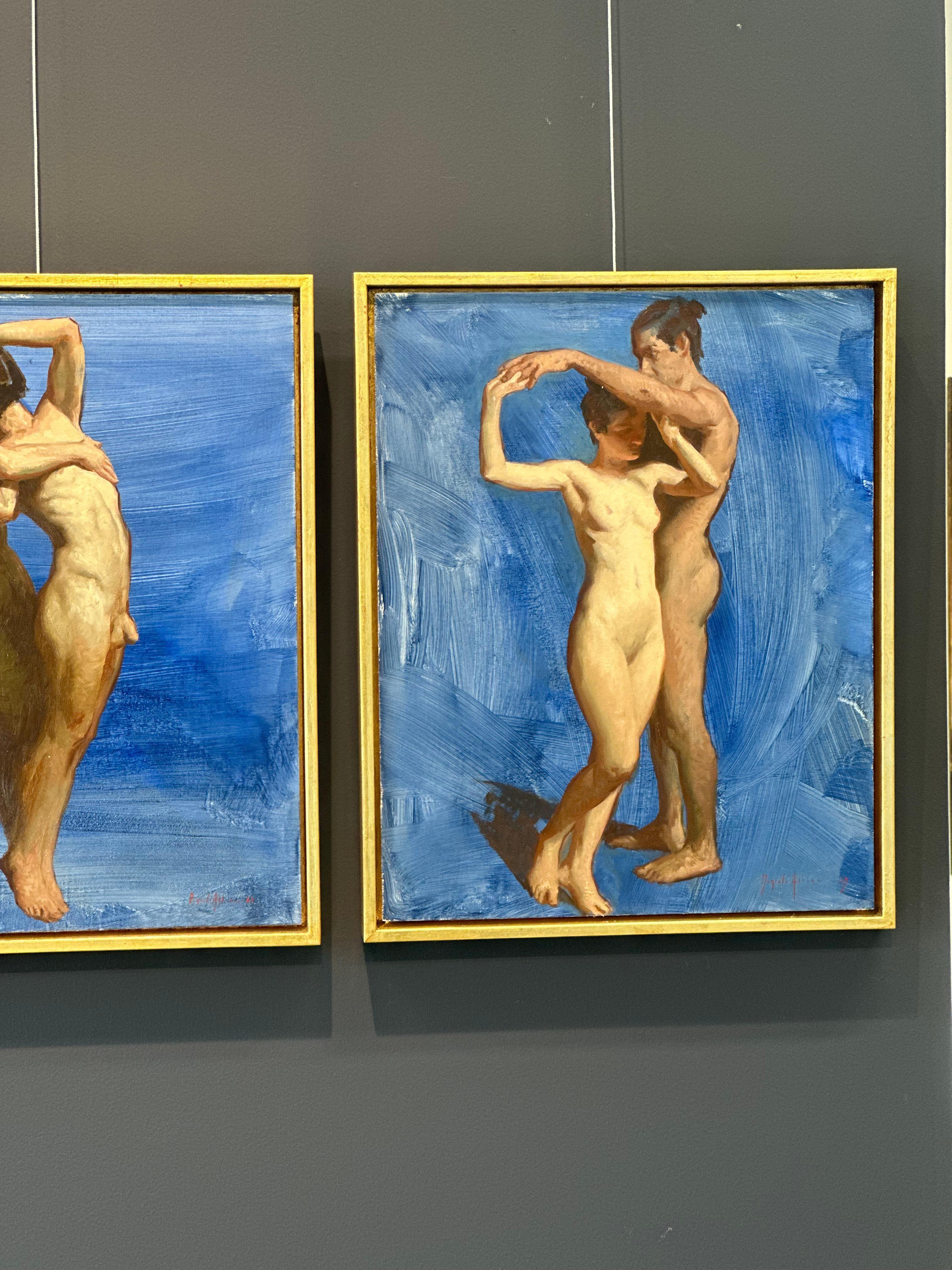 Paar #2- Zeitgenössisches Gemälde des 21. Jahrhunderts mit einem tanzenden nackten Mann und einer Frau  (Blau), Portrait Painting, von Daniela Astone