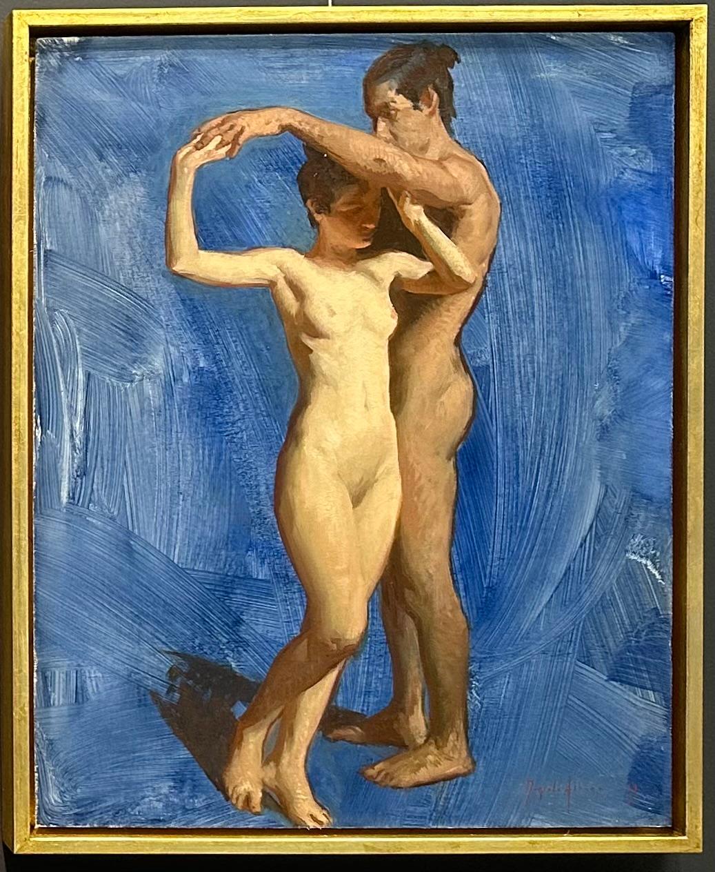 Couple #2- Peinture contemporaine du 21e siècle représentant un homme et une femme dansant nus  en vente 1