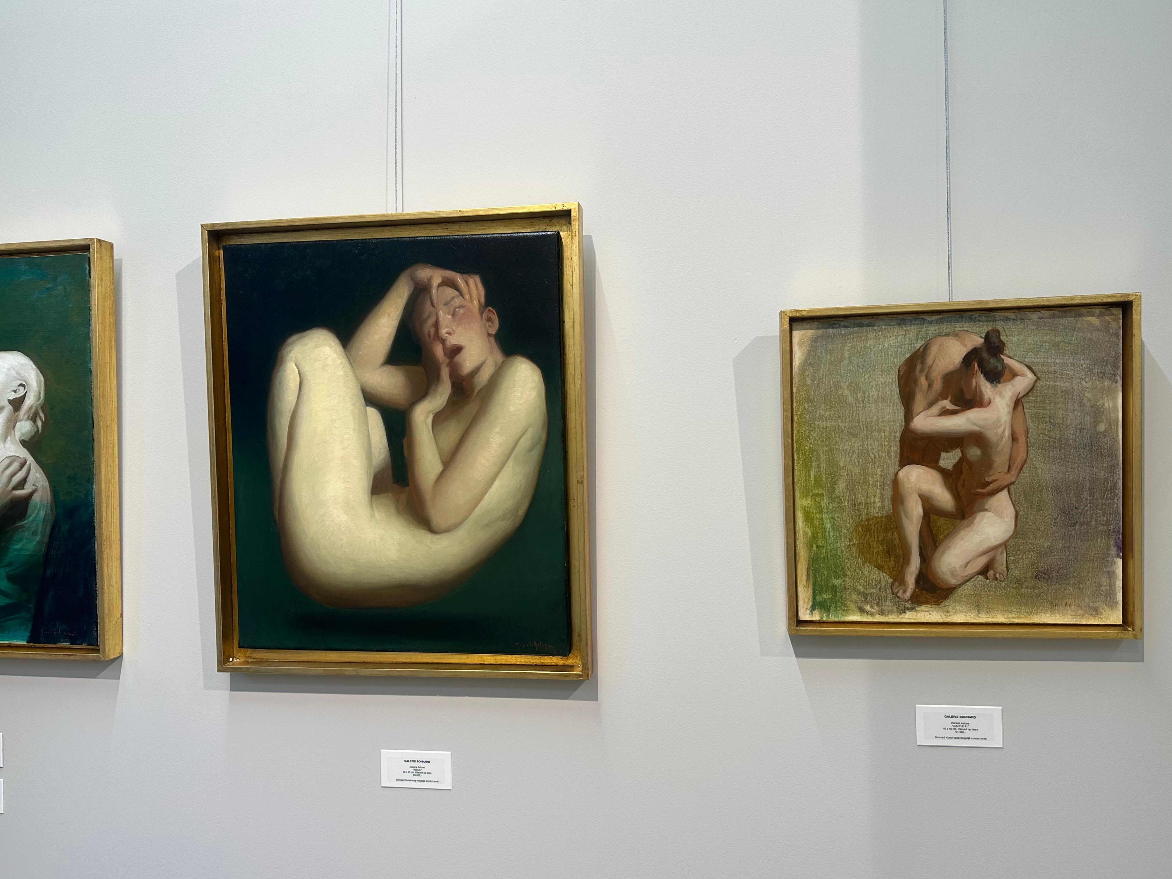 Couple - Peinture contemporaine du 21e siècle représentant un homme et une femme dansant nus  1