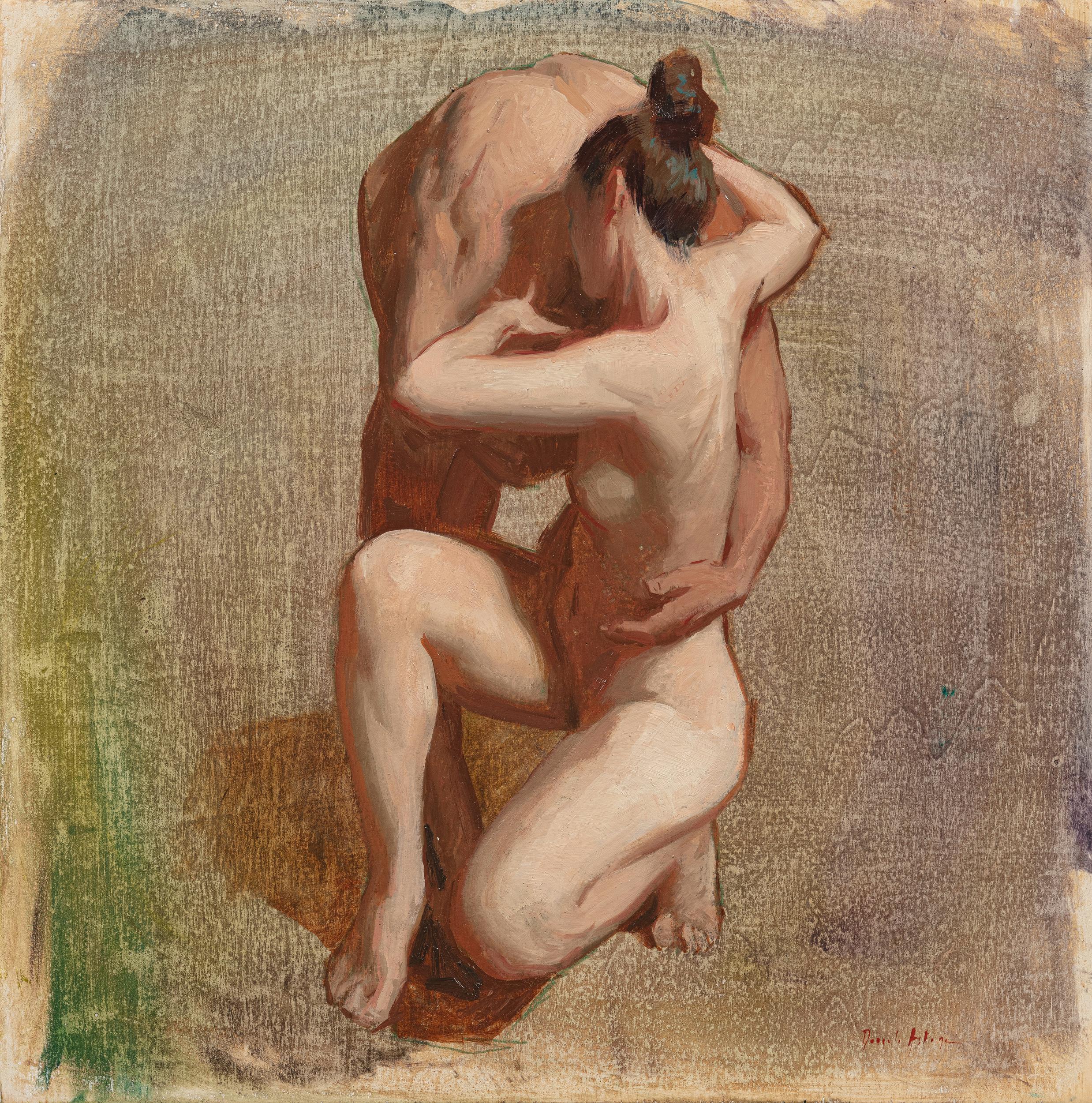 Daniela Astone Figurative Painting - Couple- 21st Century Contemporary Painting of a nude dancing male and female 