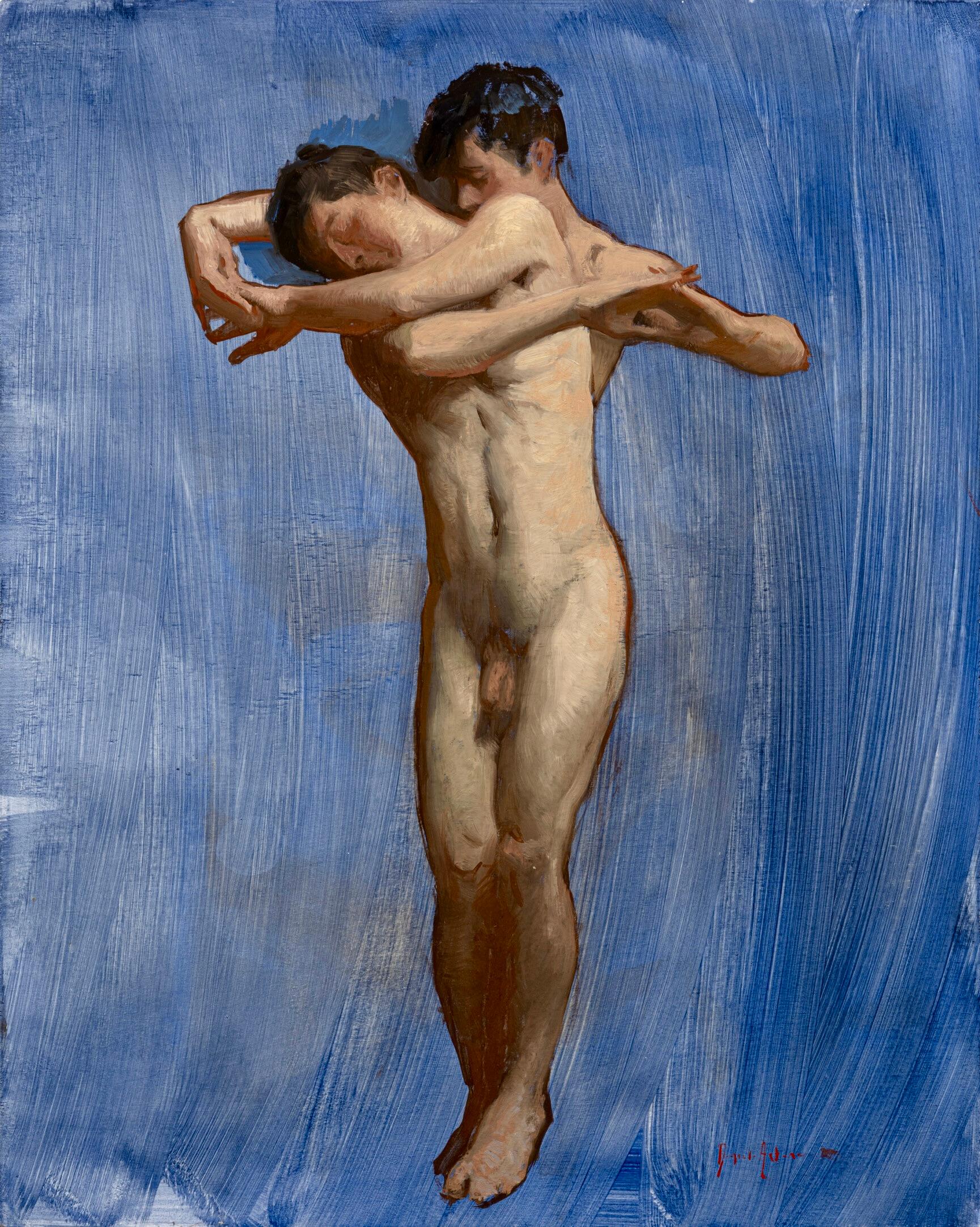 Daniela Astone Portrait Painting - Couple #4- 21st Century Contemporary Painting of a nude dancing male and female 