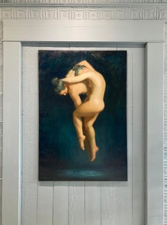 "Dancing Love" contemporary ethereal nude figures in green and blue water